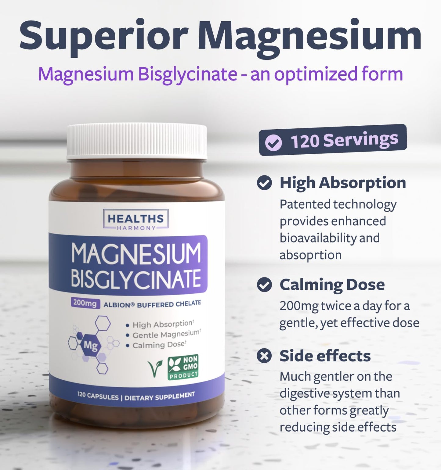 Healths Harmony Magnesium Bisglycinate Capsules 120 Count