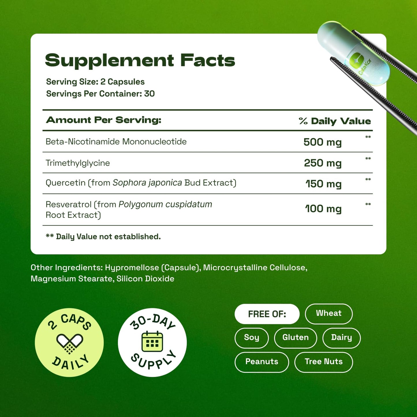 Cata-Kor NMN Supplement – 4-in-1 NAD Supplement with Quercetin | TMG | Resveratrol – NMNH Alternative – Supports Cellular Energy & NAD+ Levels Capsules 120