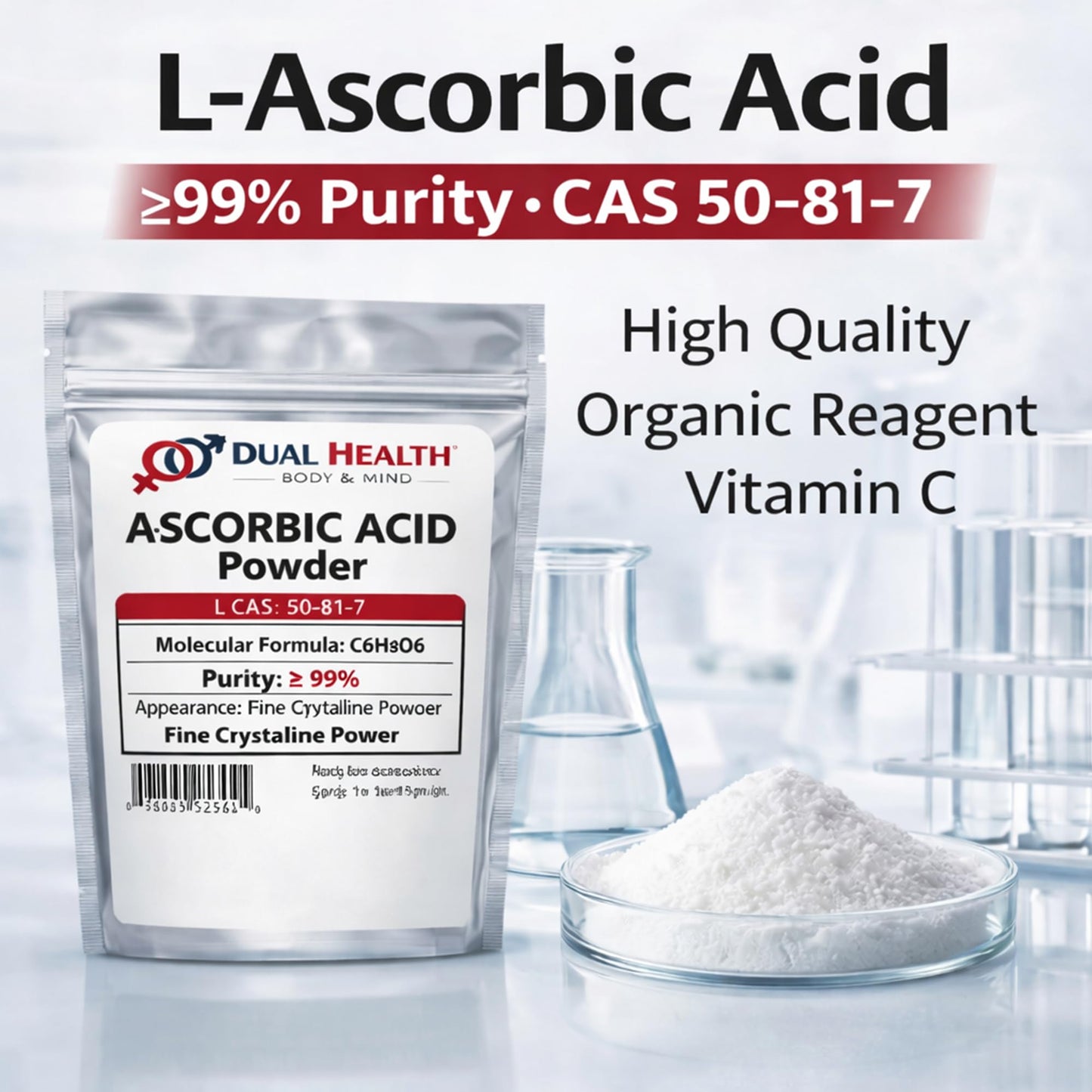 Dual Health Body & Mind Ascorbic Acid Vitamin C Powder, 4 oz