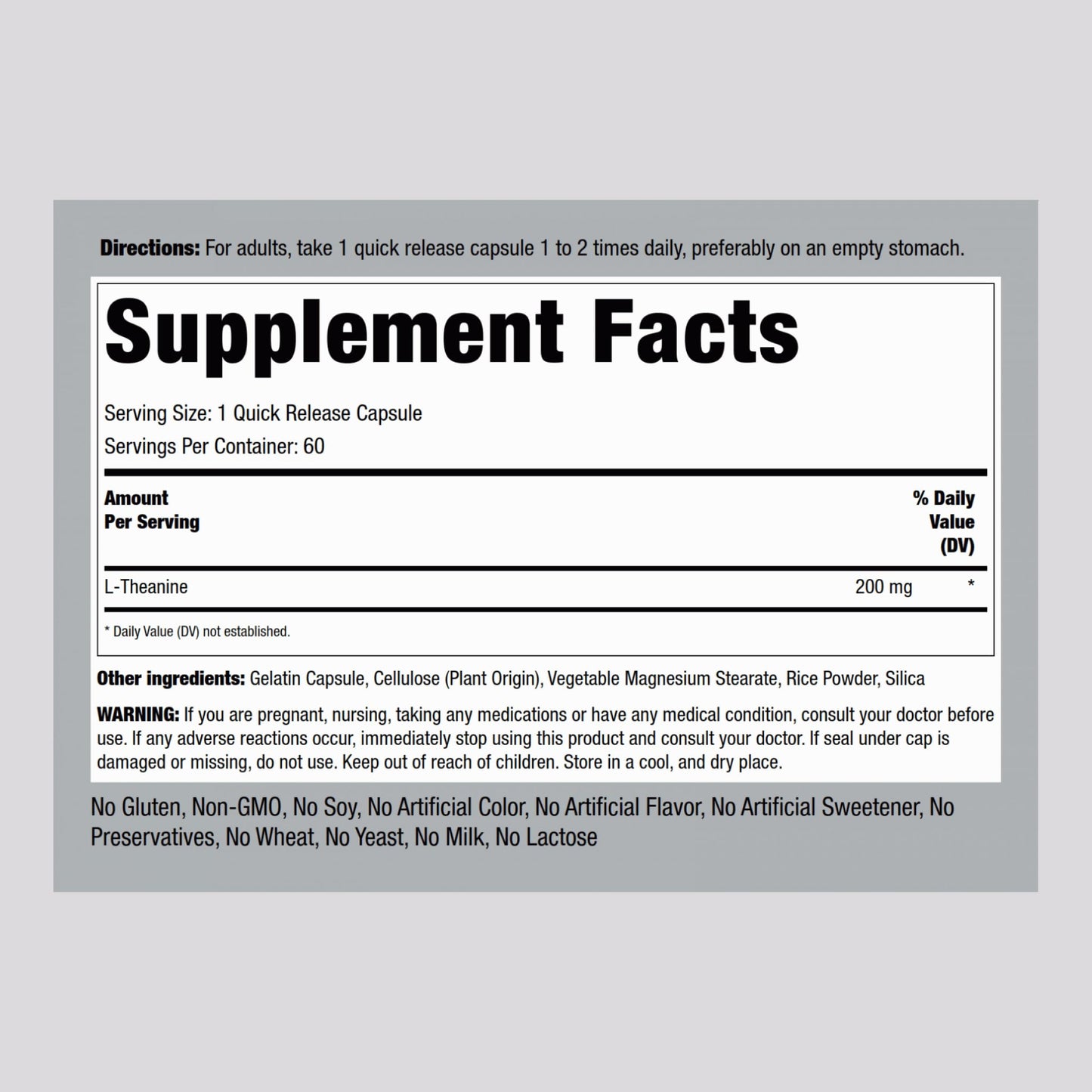 Piping Rock L-Theanine 200mg Capsule, 60 Count