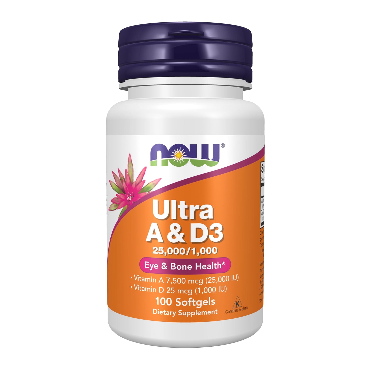 NOW Foods Vitamin A & D3 25,000/1,000 IU Softgels, 100 Count
