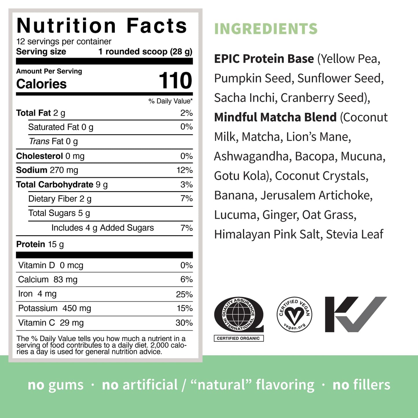 Sprout Living Epic Protein Plant Based Protein & Superfoods Powder Mindful Matcha, 16 Servings