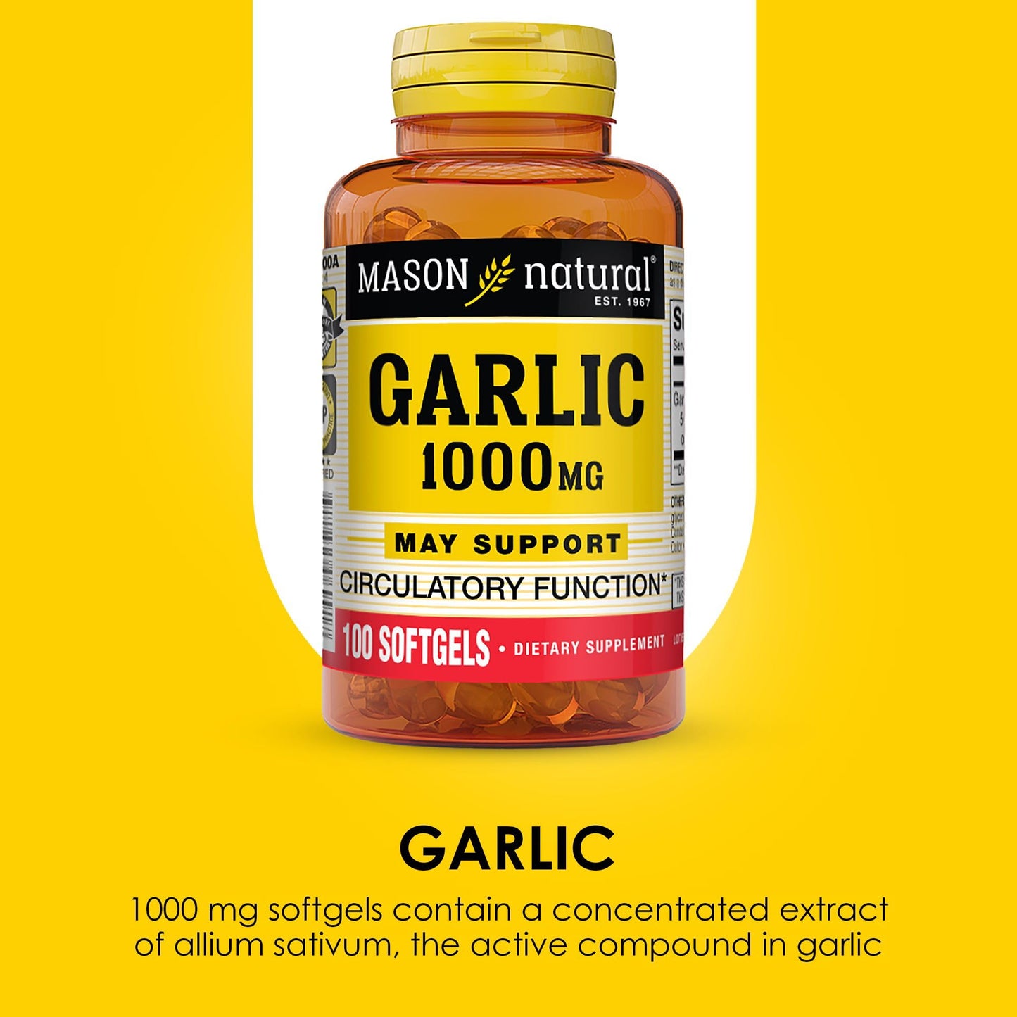 Mason Natural Garlic Oil 1000 mg Softgels, 100 Count