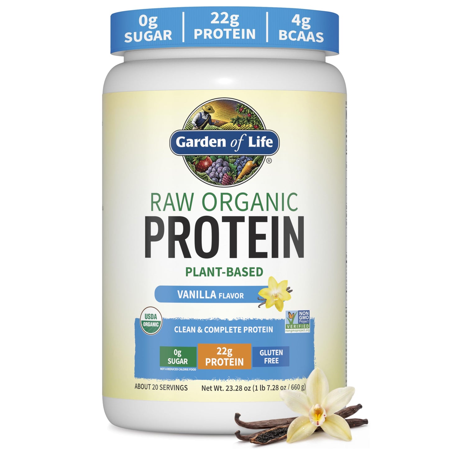 Garden of Life Vegan Protein Powder Vanilla, Probiotics & Digestive Enzymes, Gluten & Lactose Free, 1.37 lb