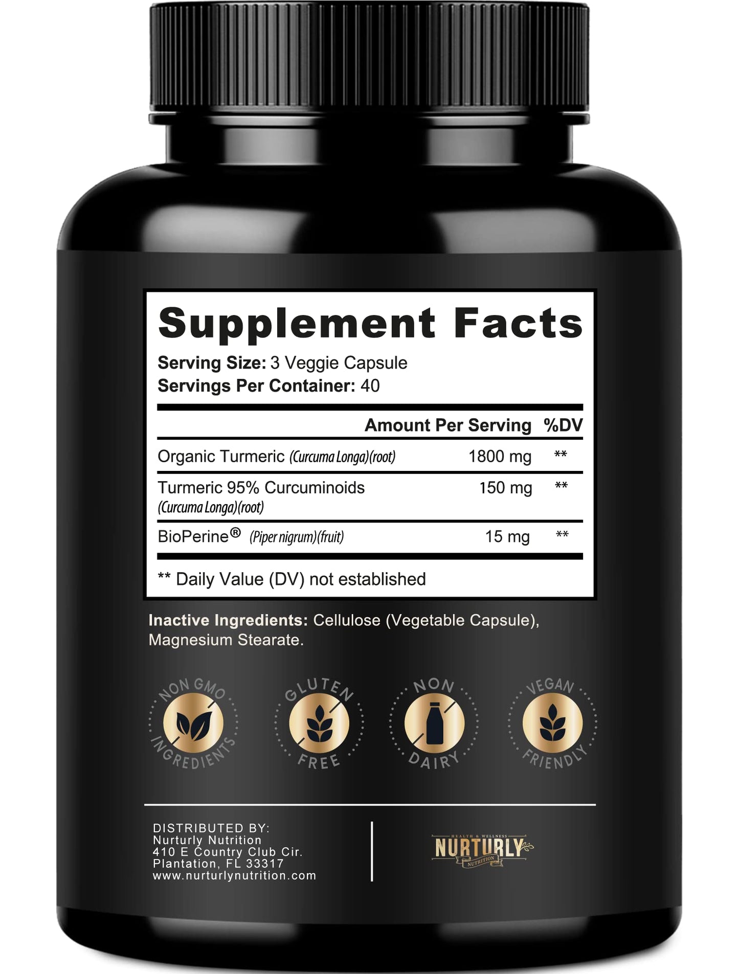 NURTURLY Turmeric Curcumin with BioPerine Black Pepper and 95% Curcuminoids - High Absorption Turmeric Supplements 1300mg for Hearth Health, Non-GMO, Gluten Free 120 Capsules