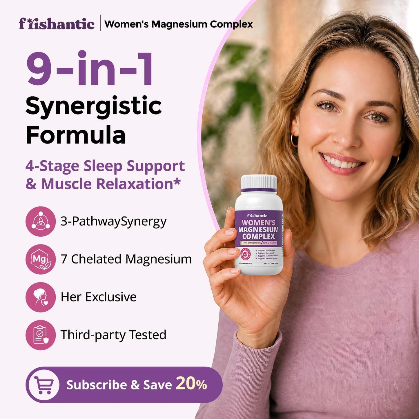 Frishantic Magnesium Complex for Women - Chelated Magnesium Capsules, 120 Count