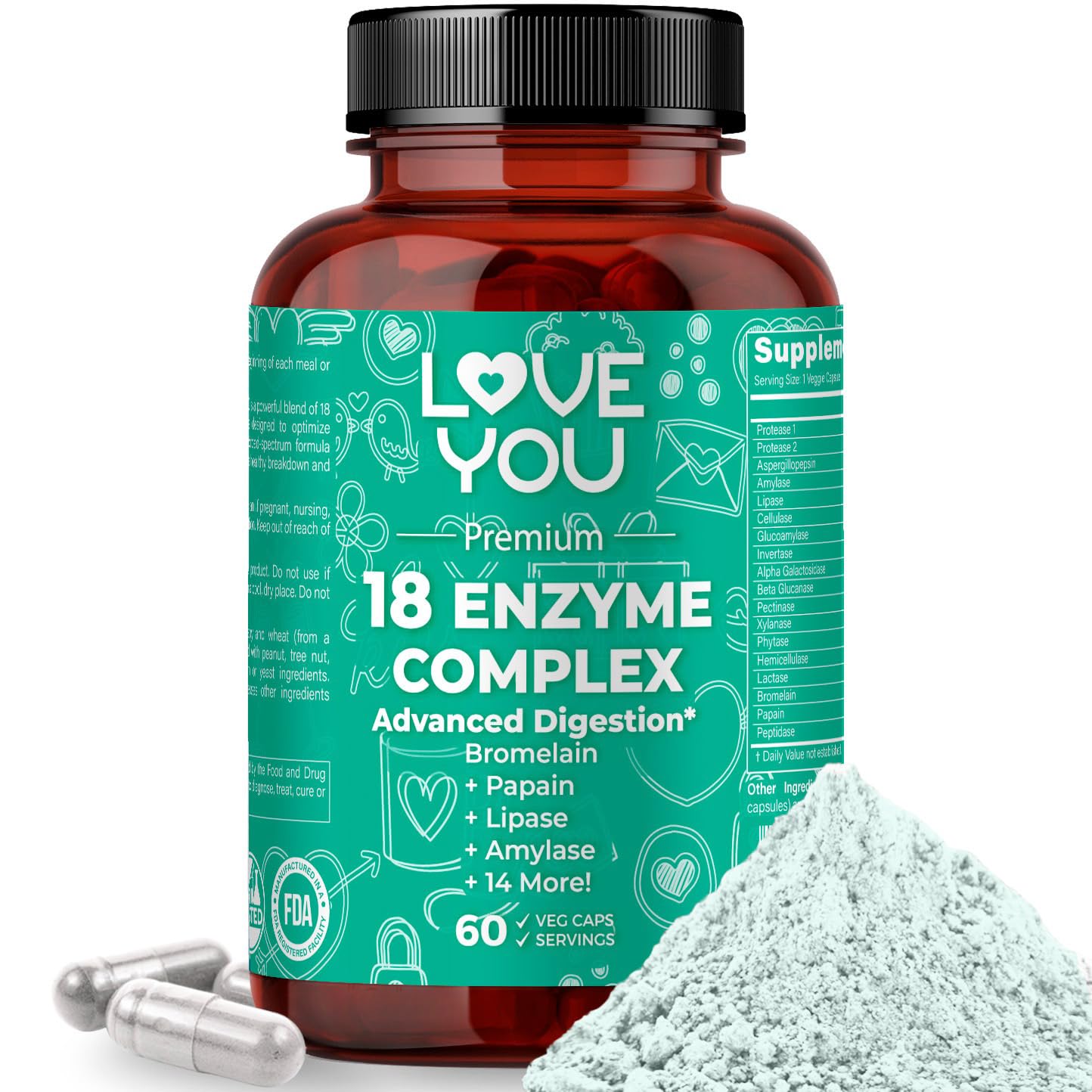 Love You 18 Enzyme Complex Veggie Caps 60