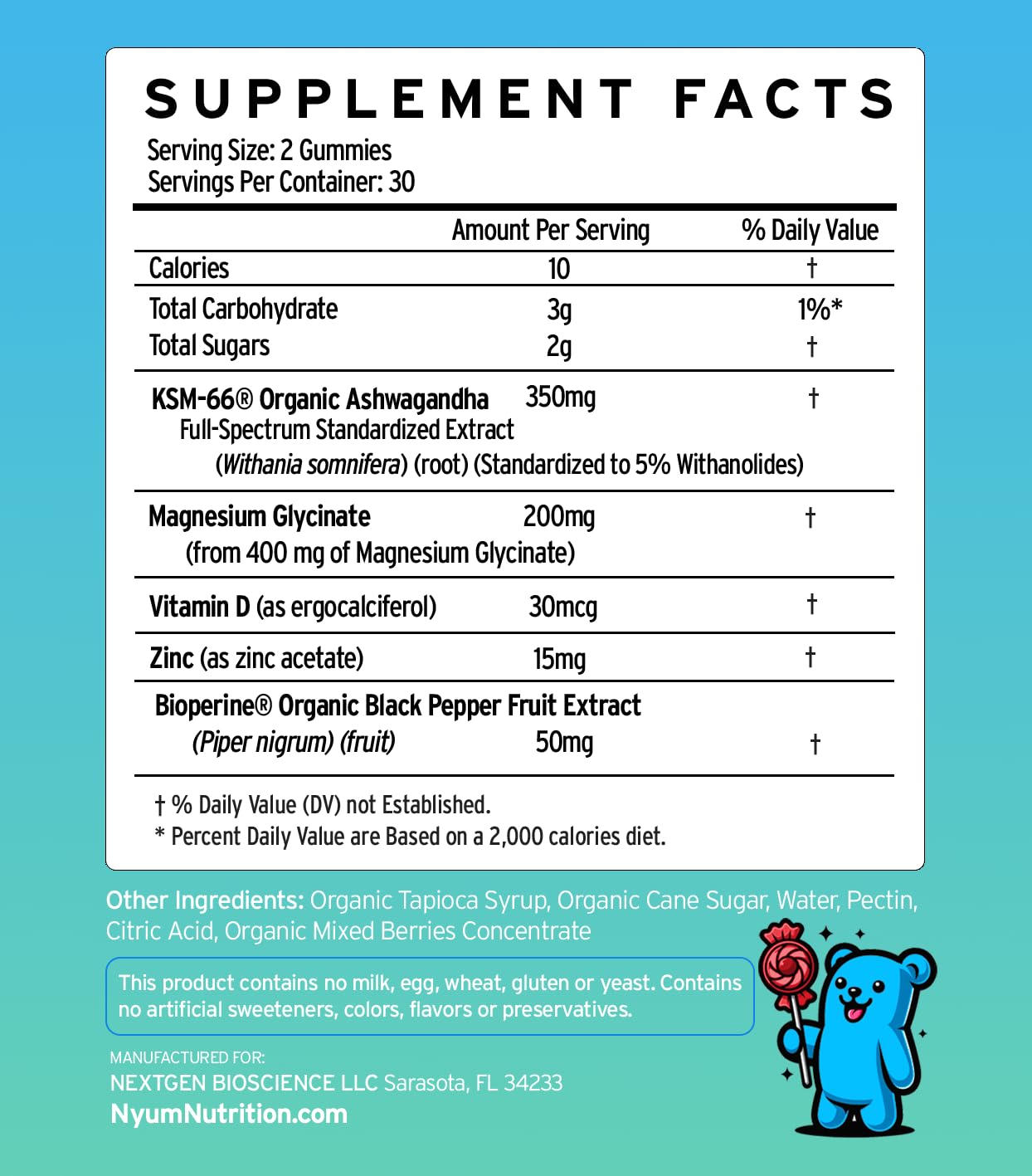 Generic Nyum Nutrition Organic KSM-66 Ashwagandha Gummies 60 Count