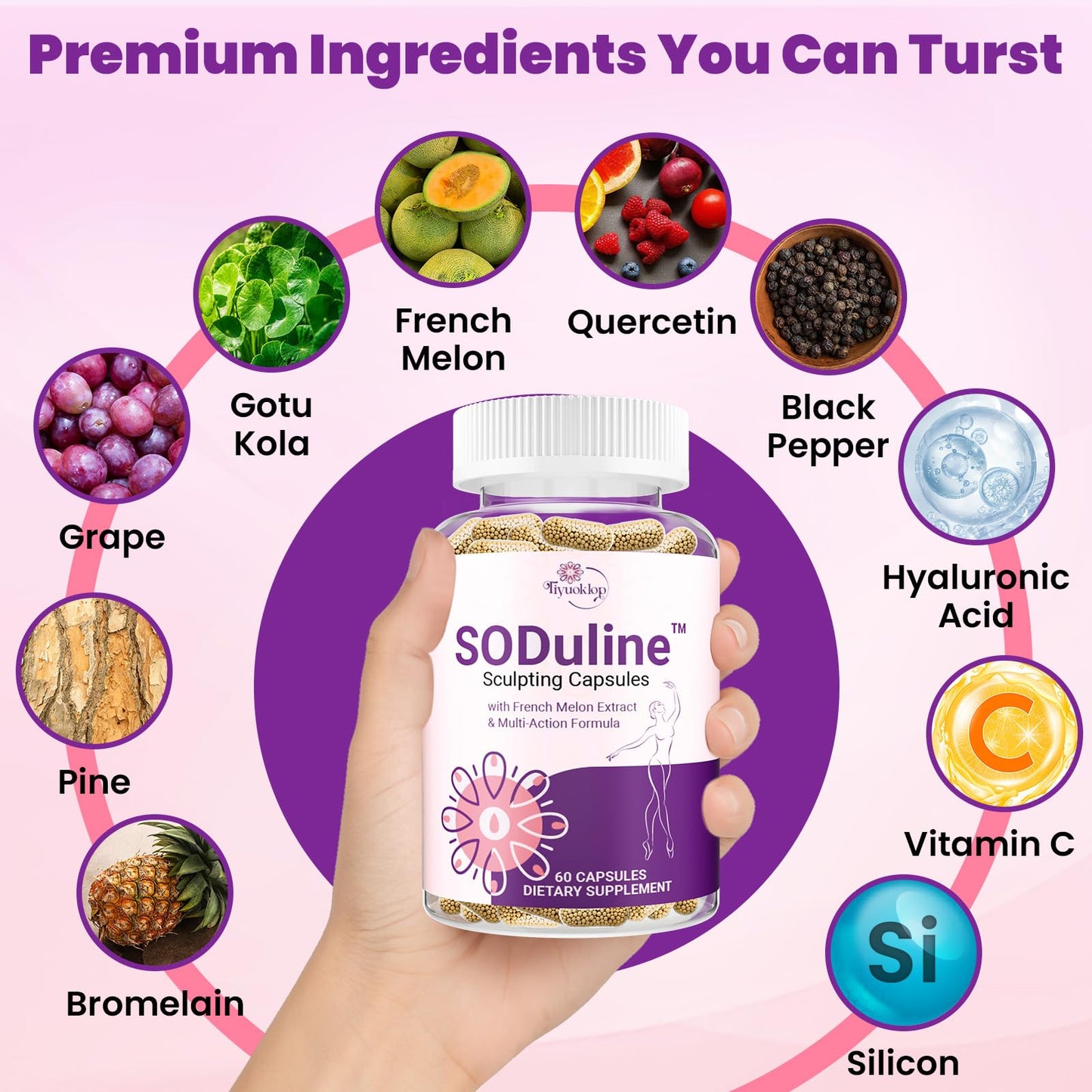 Tiyuoklop Anti Cellulite Supplement SODuline Sculpting Capsules with French Melon SOD & Phyto Beadlets, 60 Capsules