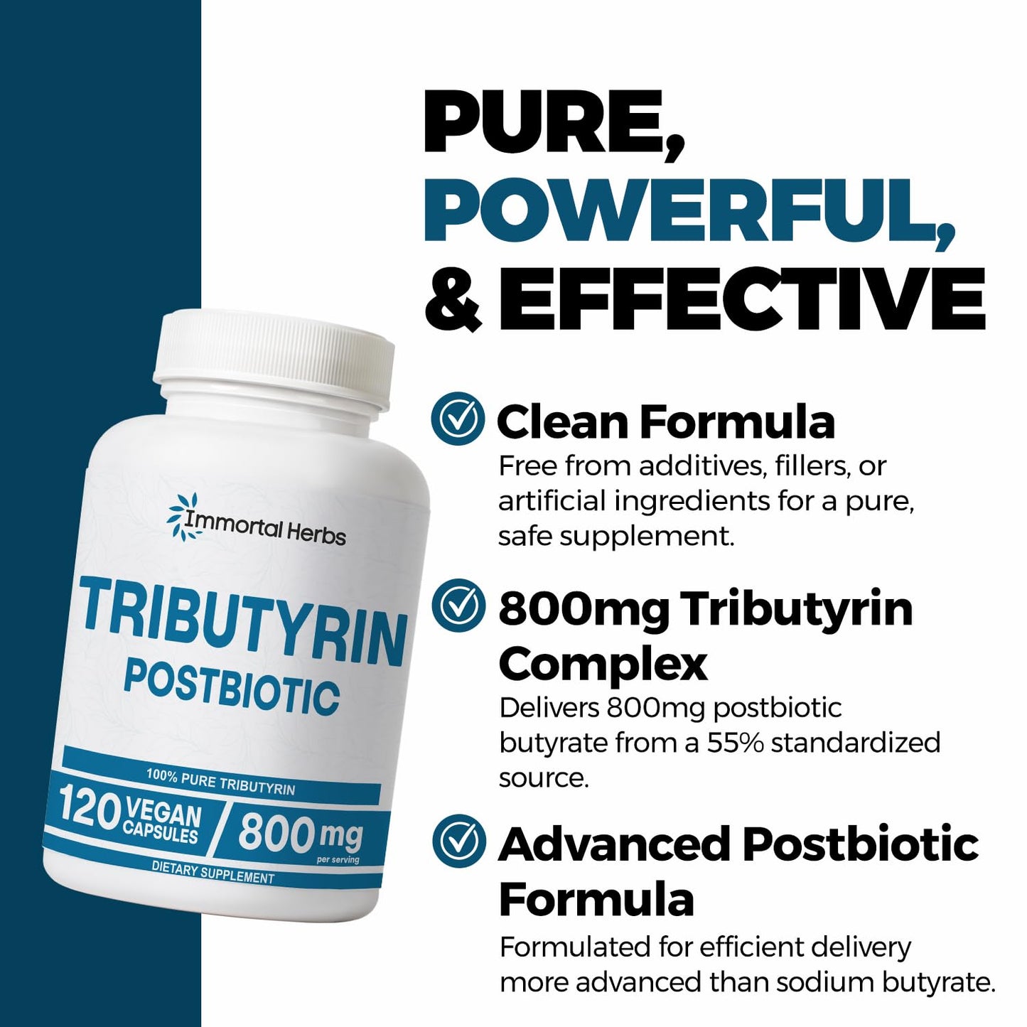 Immortal Herbs Tributyrin Supplement 800mg Capsule, 120 Count