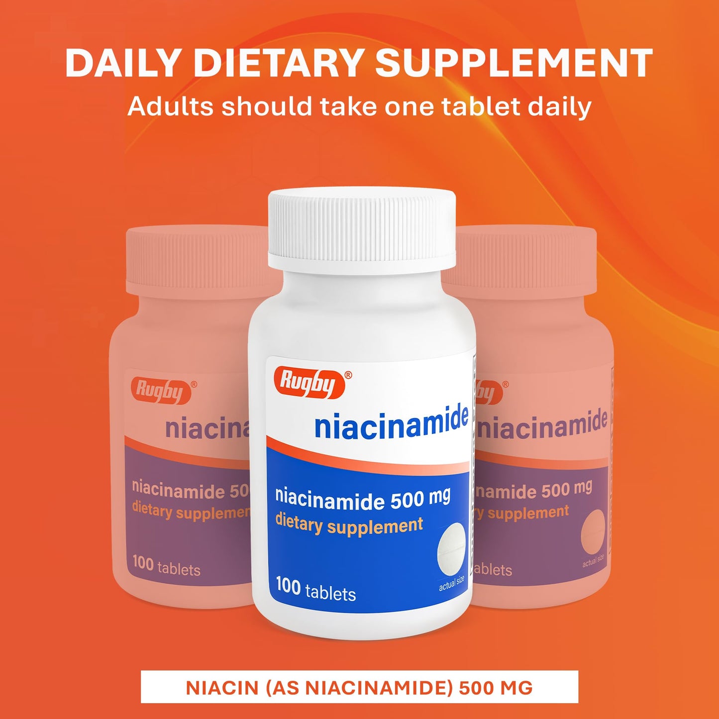 Rugby Laboratories Niacinamide 500 mg Tablets, 300 Count