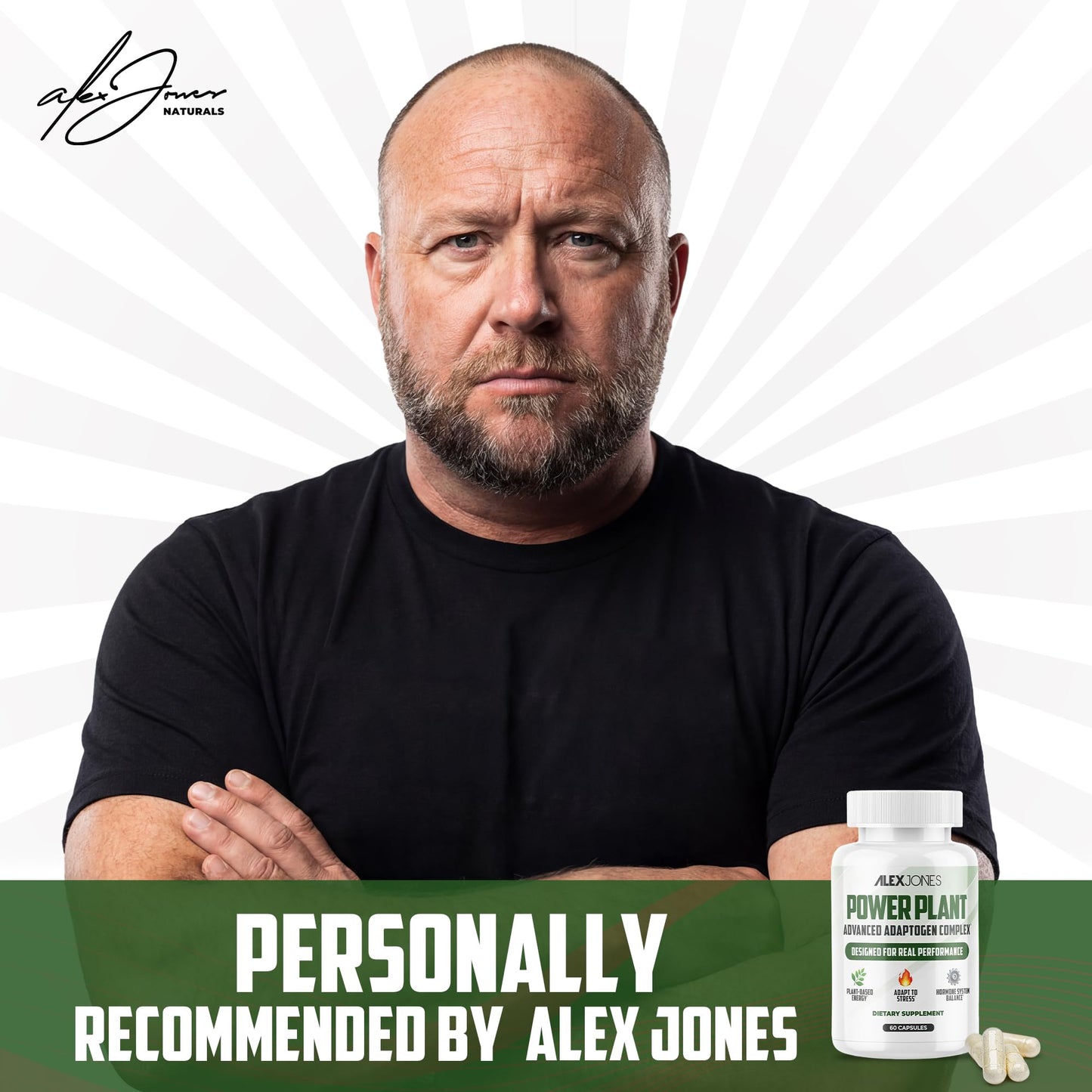 Alex Jones Naturals Adaptogenic Mushrooms with Cordyceps & Rhodiola Daily Blend with Zinc, Selenium & Boron Vegan Mushroom Capsules, 60 Capsules