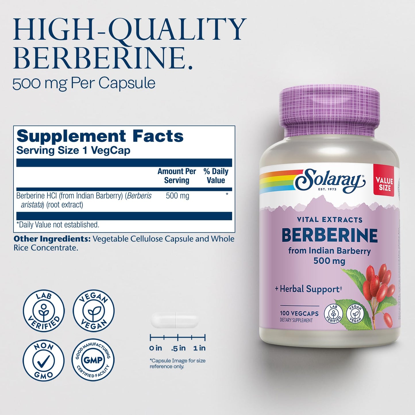 Solaray Berberine 500mg Capsule, 100 VegCaps