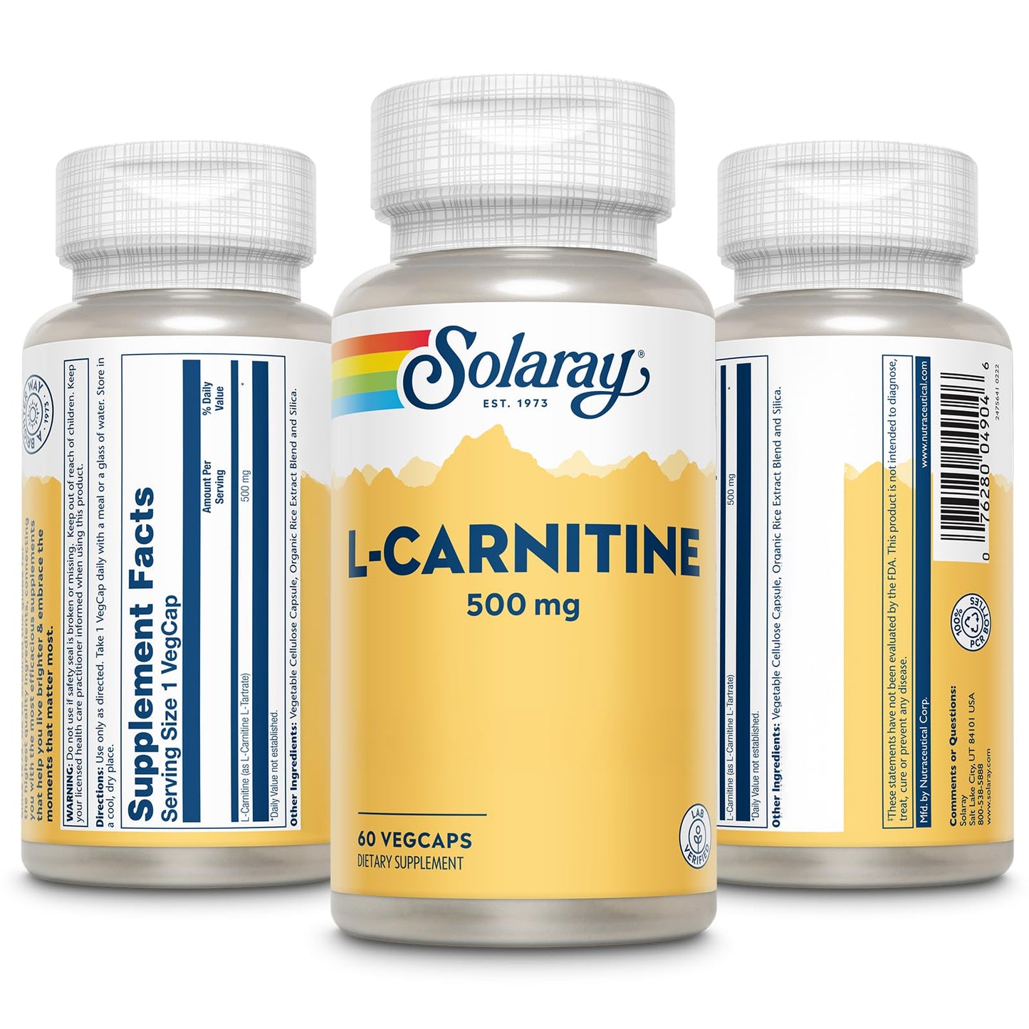 Solaray L-Carnitine 500 mg Free-Form Capsule, 60 VegCaps