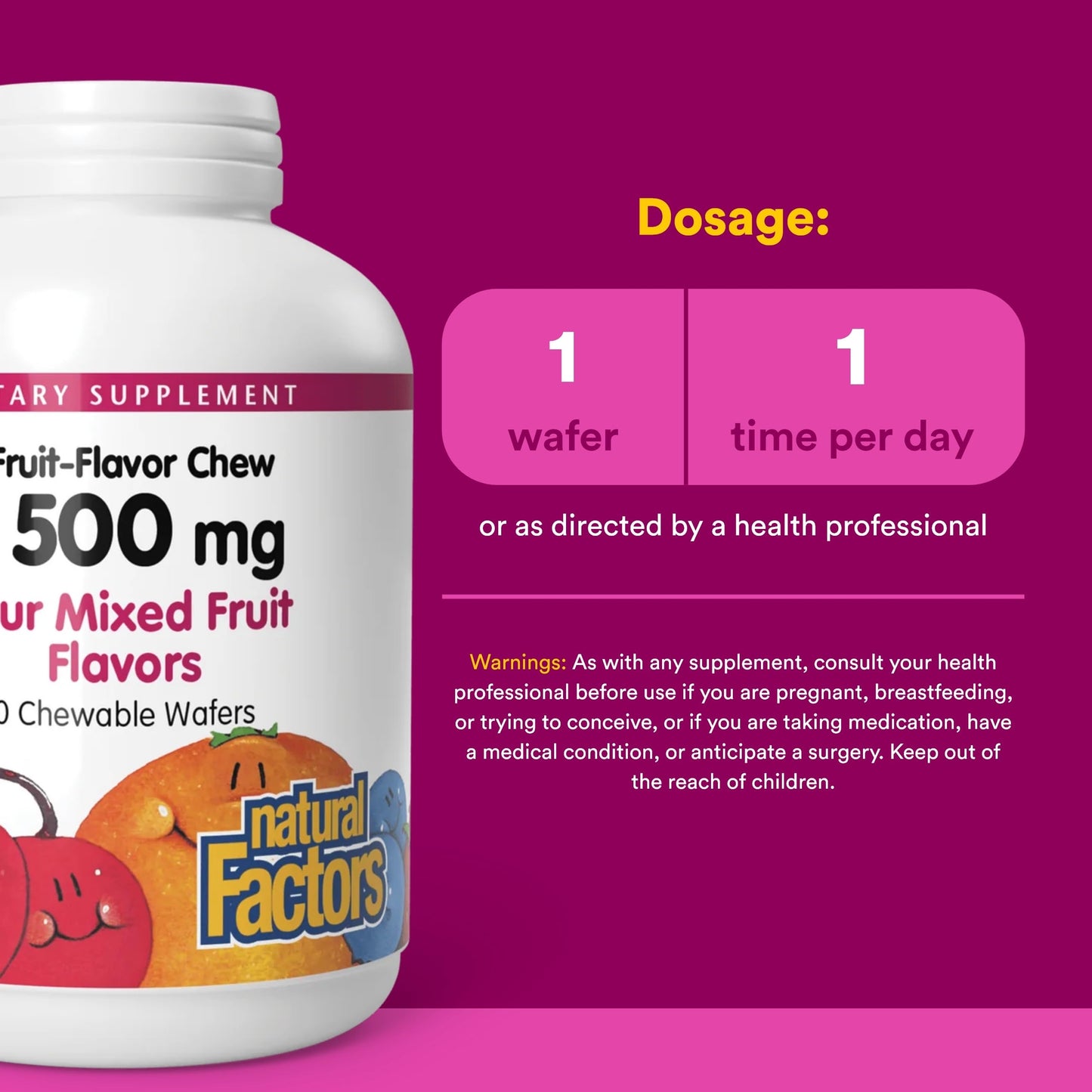 Natural Factors Kids Chewable Vitamin C 500 mg Tablets, 90 Count