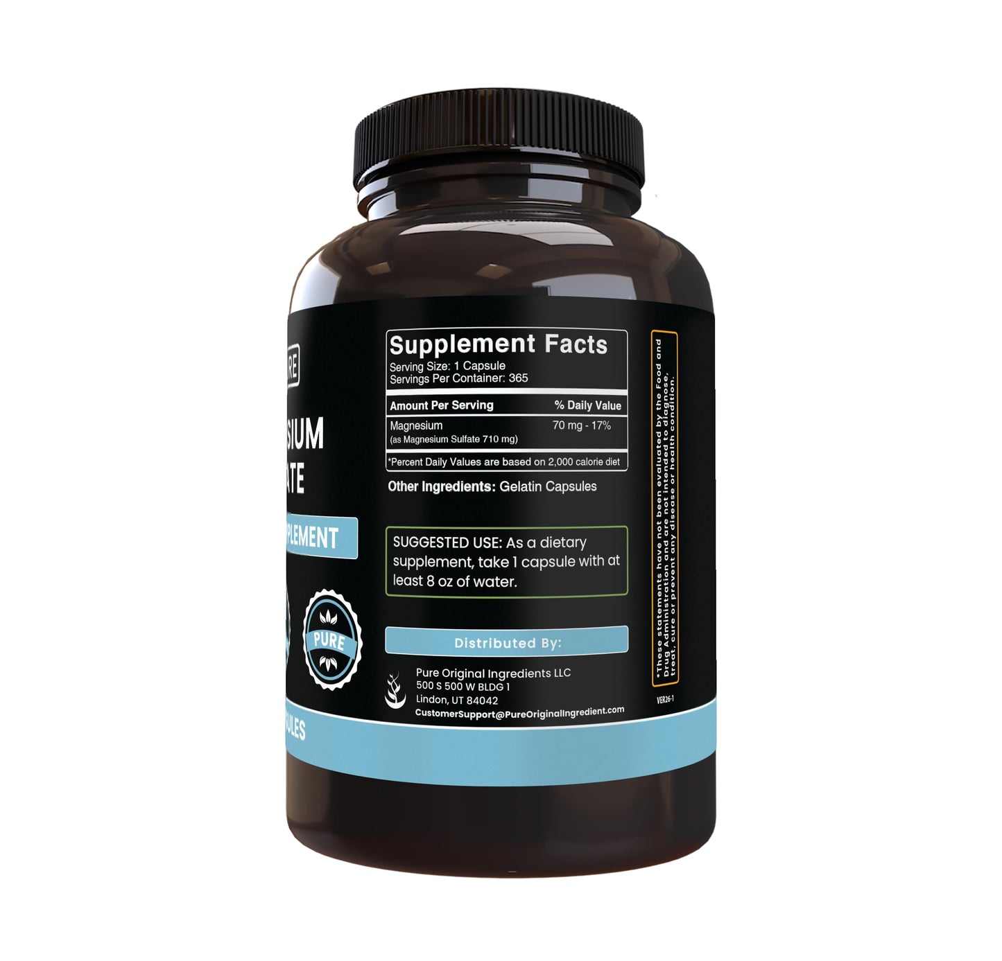 Pure Organic Ingredients Magnesium Sulfate Capsules 365