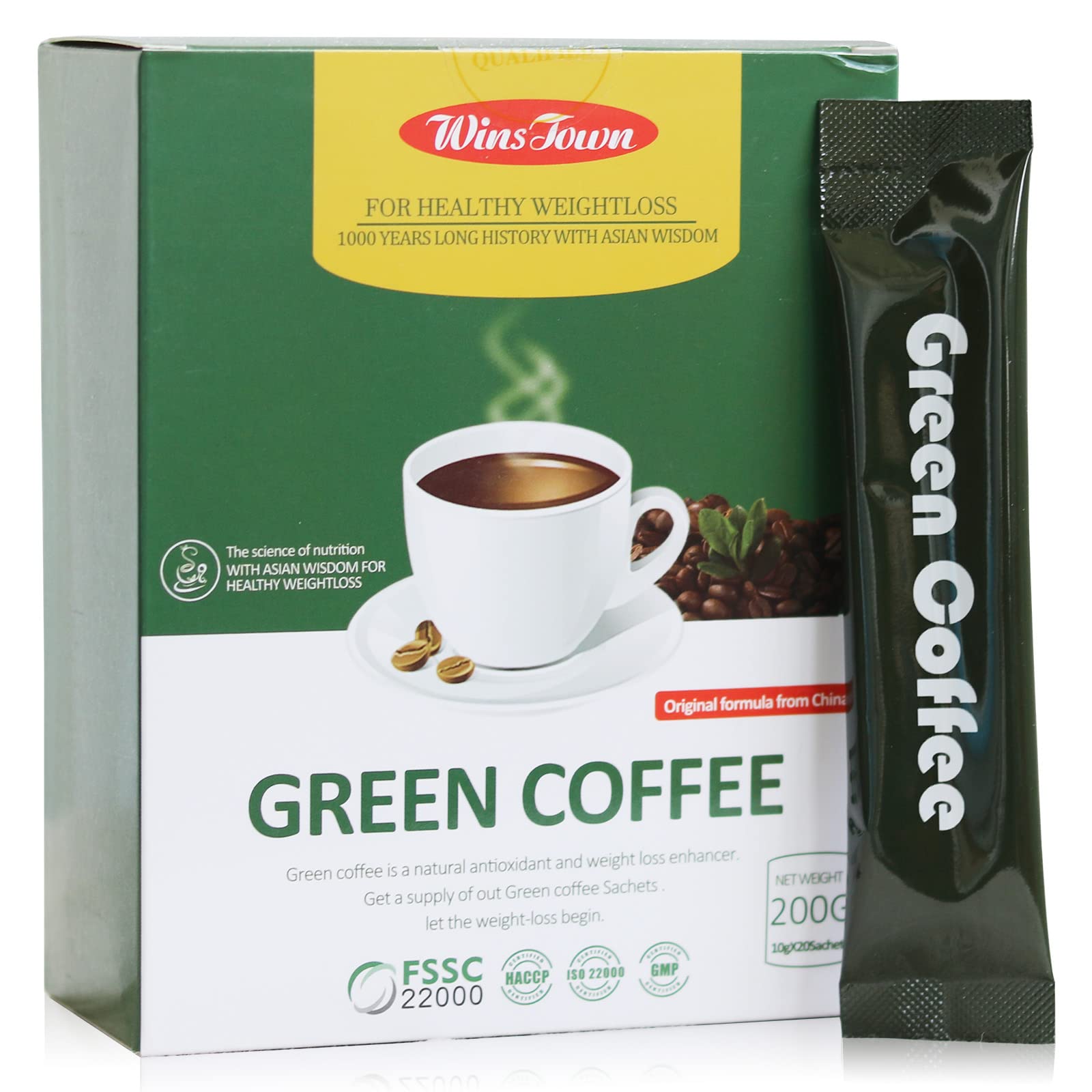 Wins Town Slimming Green Coffee Powder, 20 Sachets