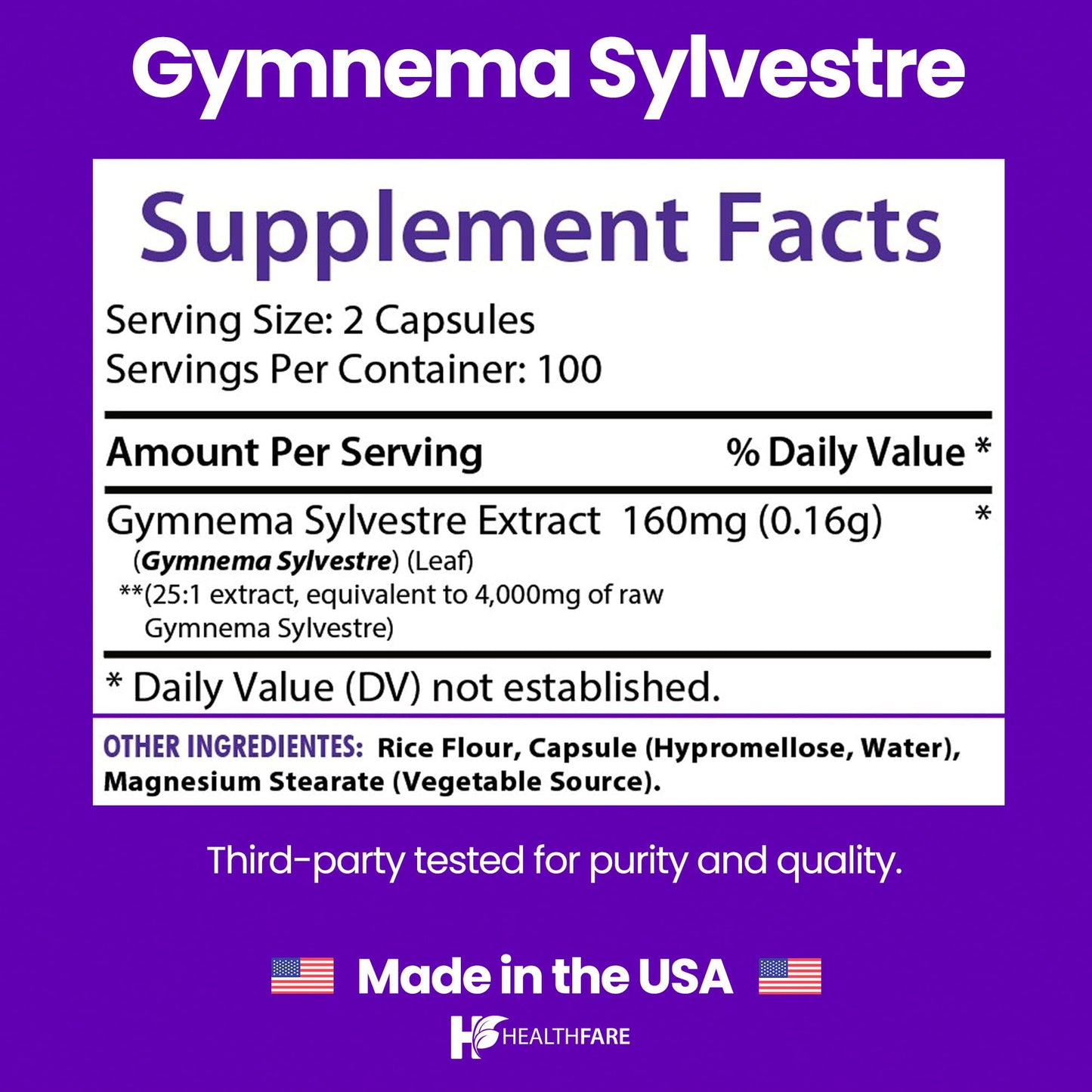 Healthfare Gymnema Sylvestre Extract (Gurmar) Capsules, 200 Count