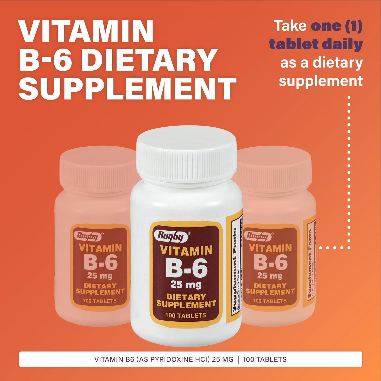 Rugby Laboratories Vitamin B-6 Tablets, 25 mg, 200 Count