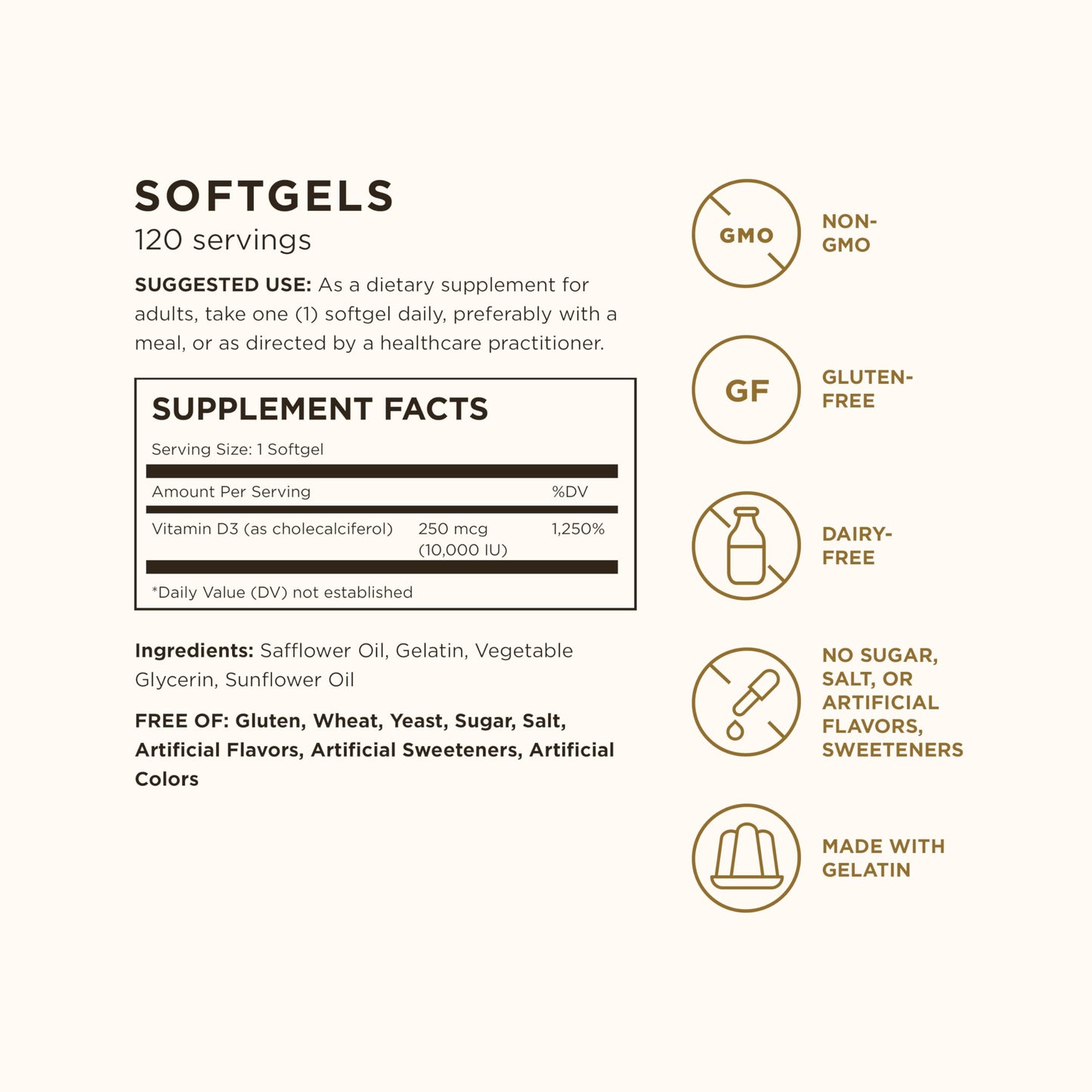 Solgar Vitamin D3 (Cholecalciferol) 250 MCG (10,000 IU) Softgels 120