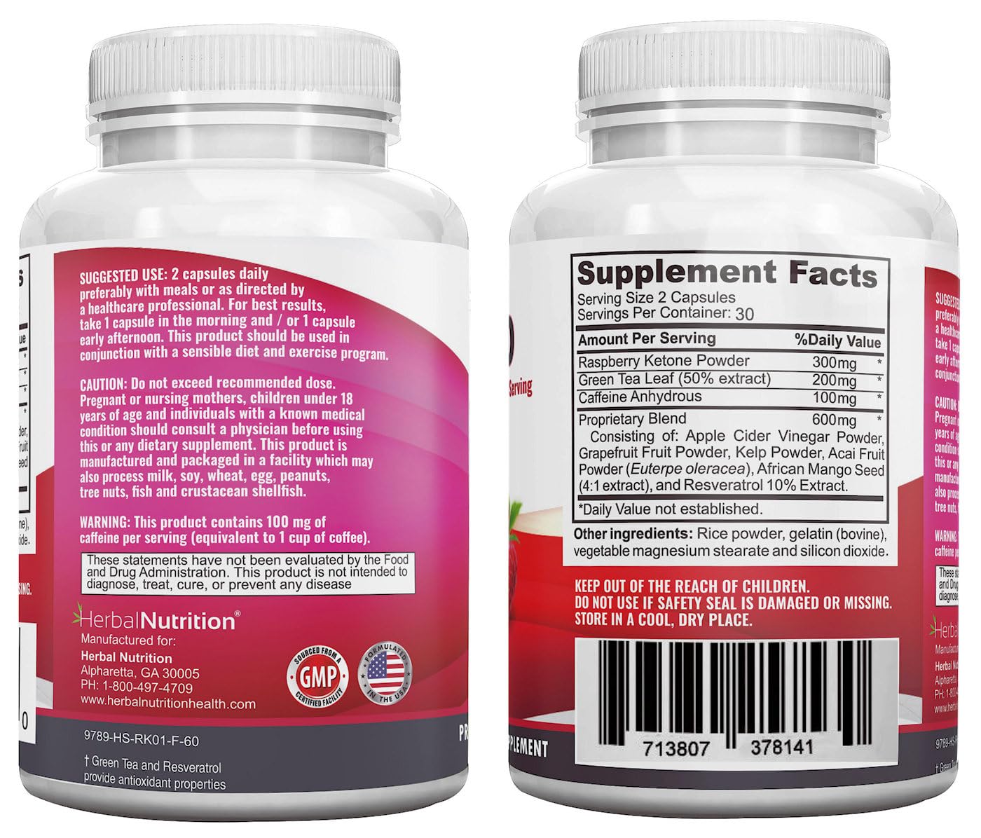 Herbal Nutrition Raspberry Ketones Complex Capsules, 60 Capsules