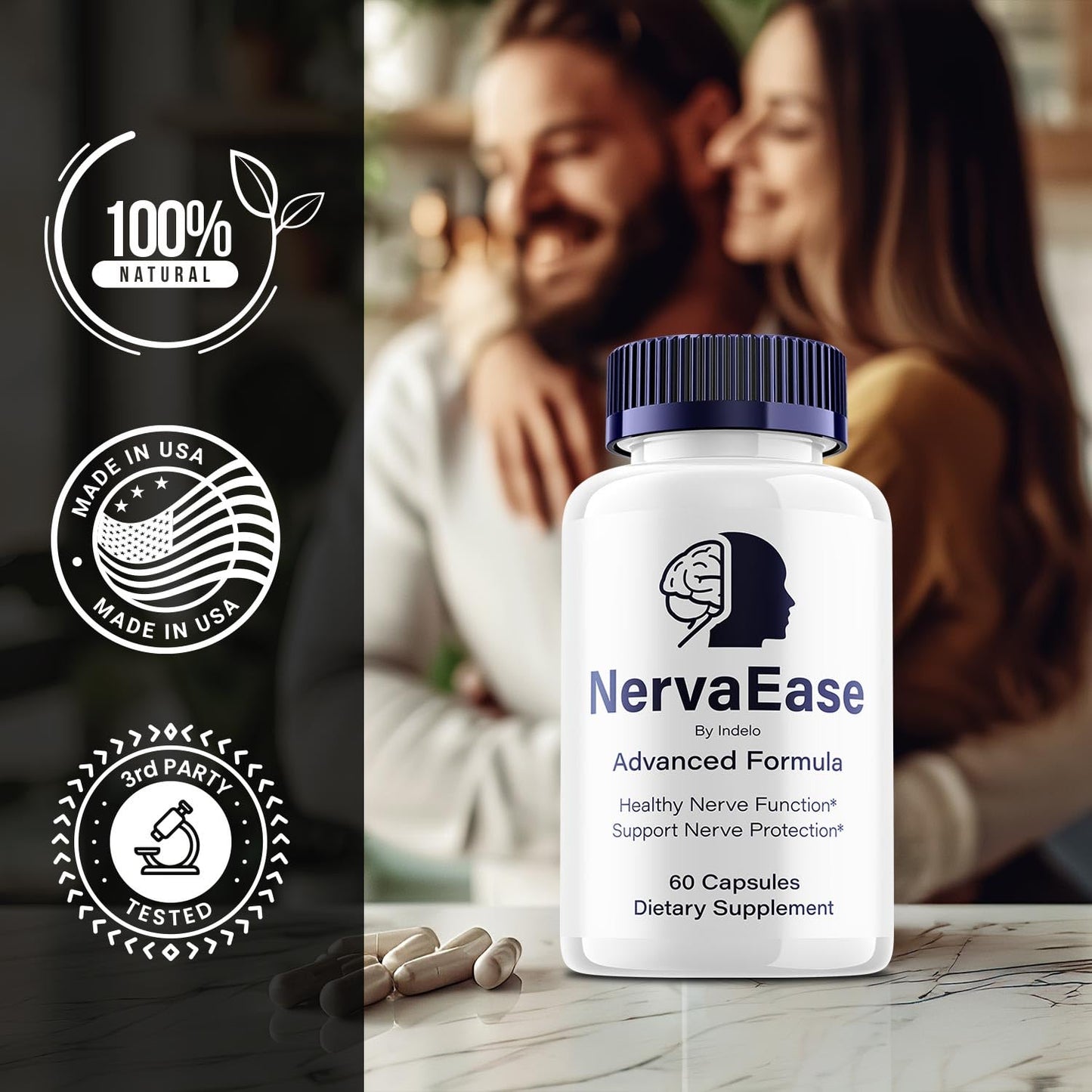 Indelo NervaEase Advanced Formula Natural Blend Supplement for Daily Health Support, 60 Capsules