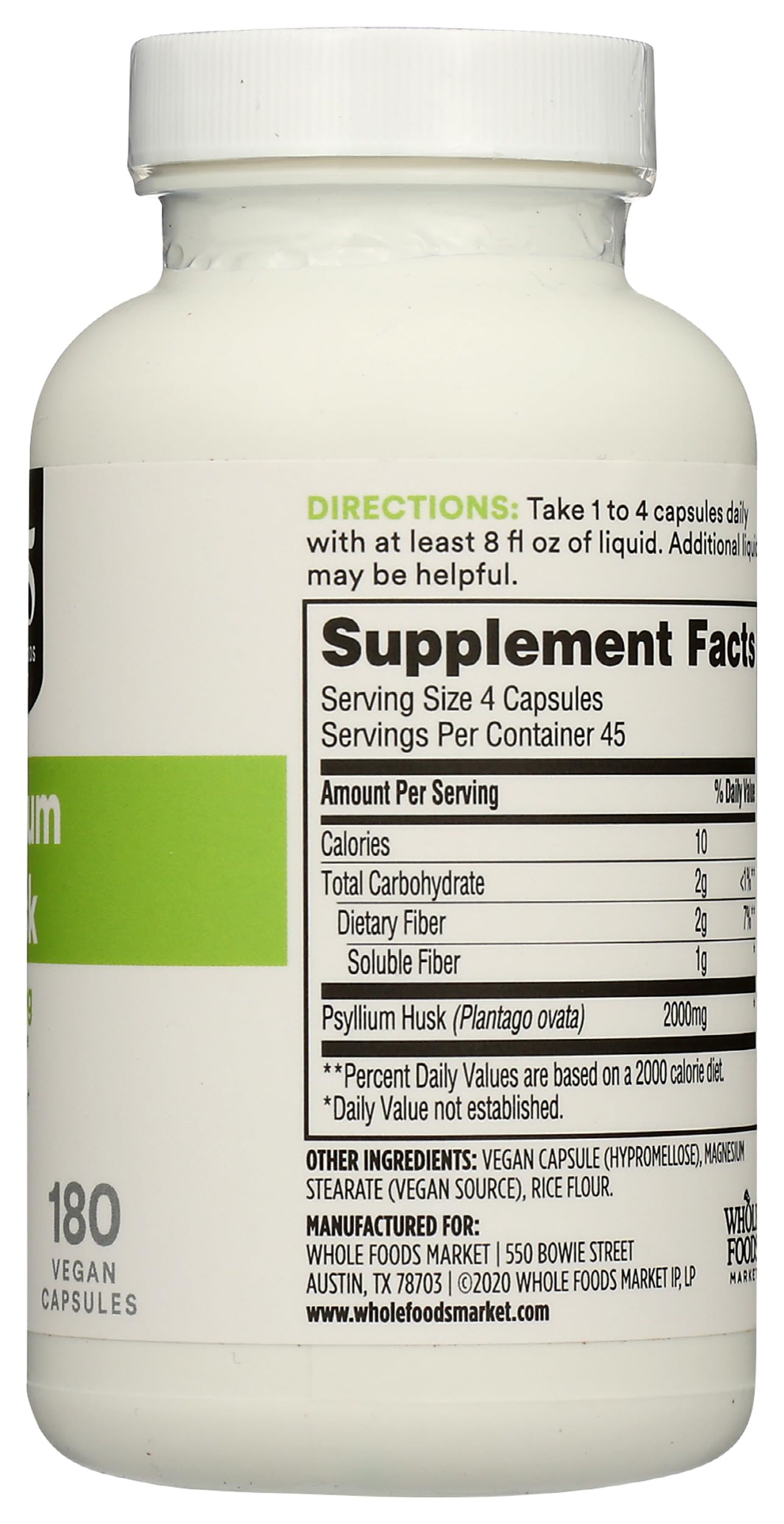 365 by Whole Foods Market Psyllium Husk 500 Mg Capsule, 180 Count
