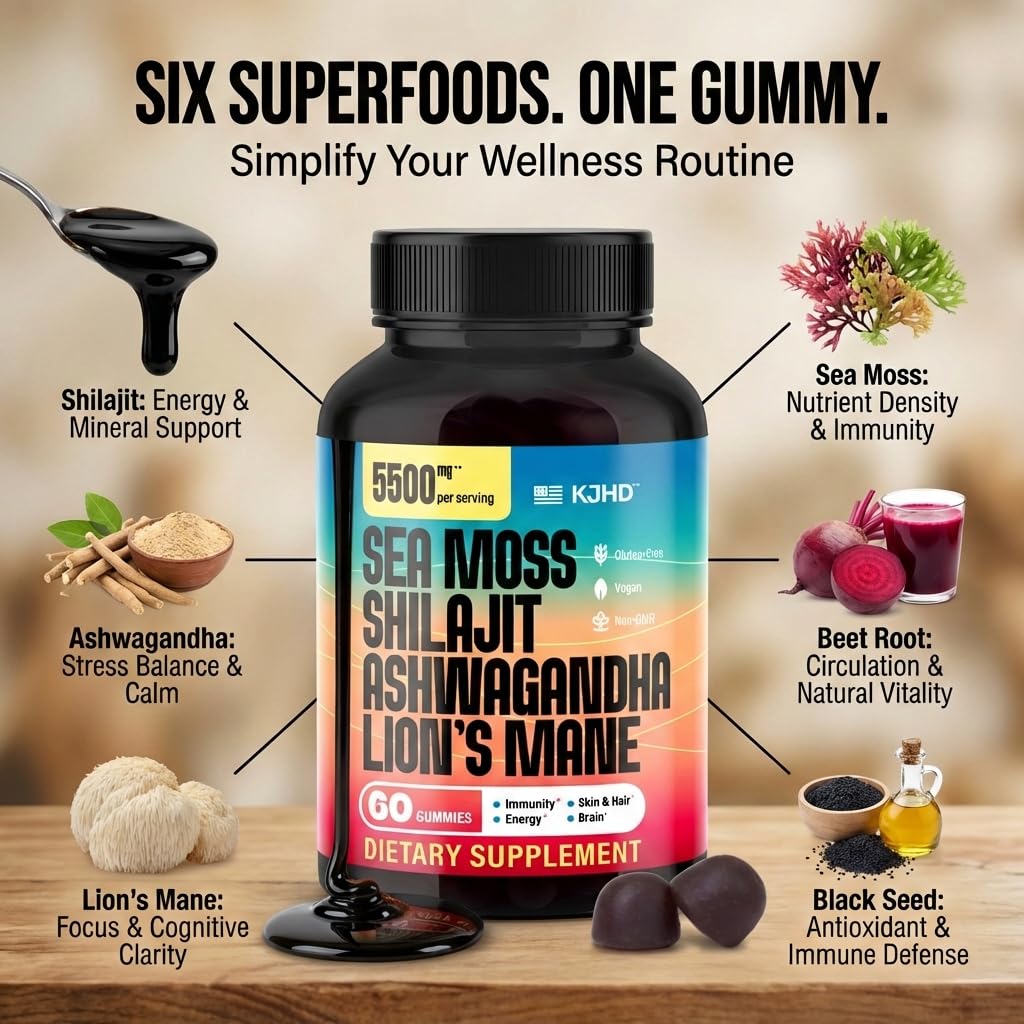 KJHD Shilajit Ashwagandha Gummies, 60 Count