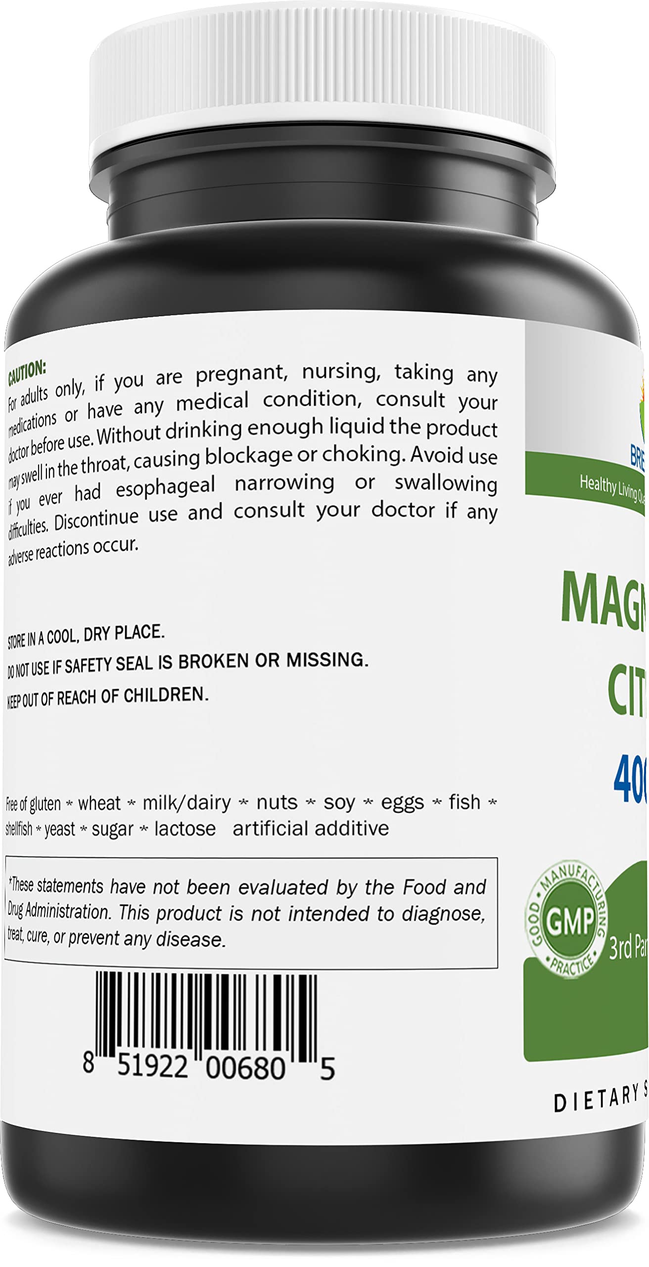 Brieofood Magnesium Citrate 400 mg (Elemental Mg) Tablets 250