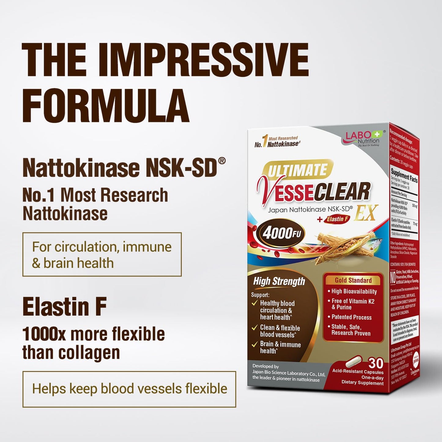 LABO Nutrition Ultimate VesseCLEAR EX NSK-SD 4000FU + Elastin Capsule 90