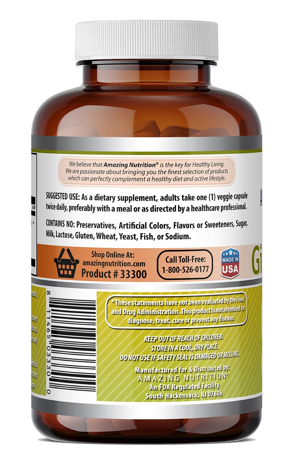 Amazing Nutrition Ginkgo Biloba 120 mg Capsules, 250 Count