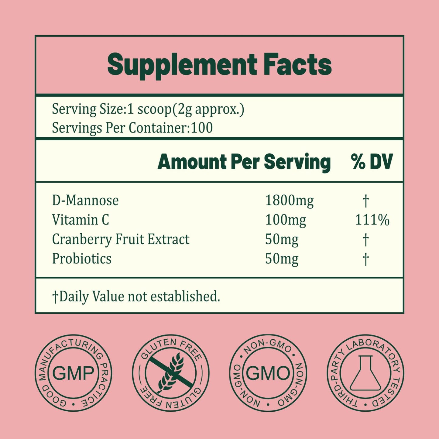 Babivek D Mannose Powder with Cranberry 2g UTI Support, 7.1 oz