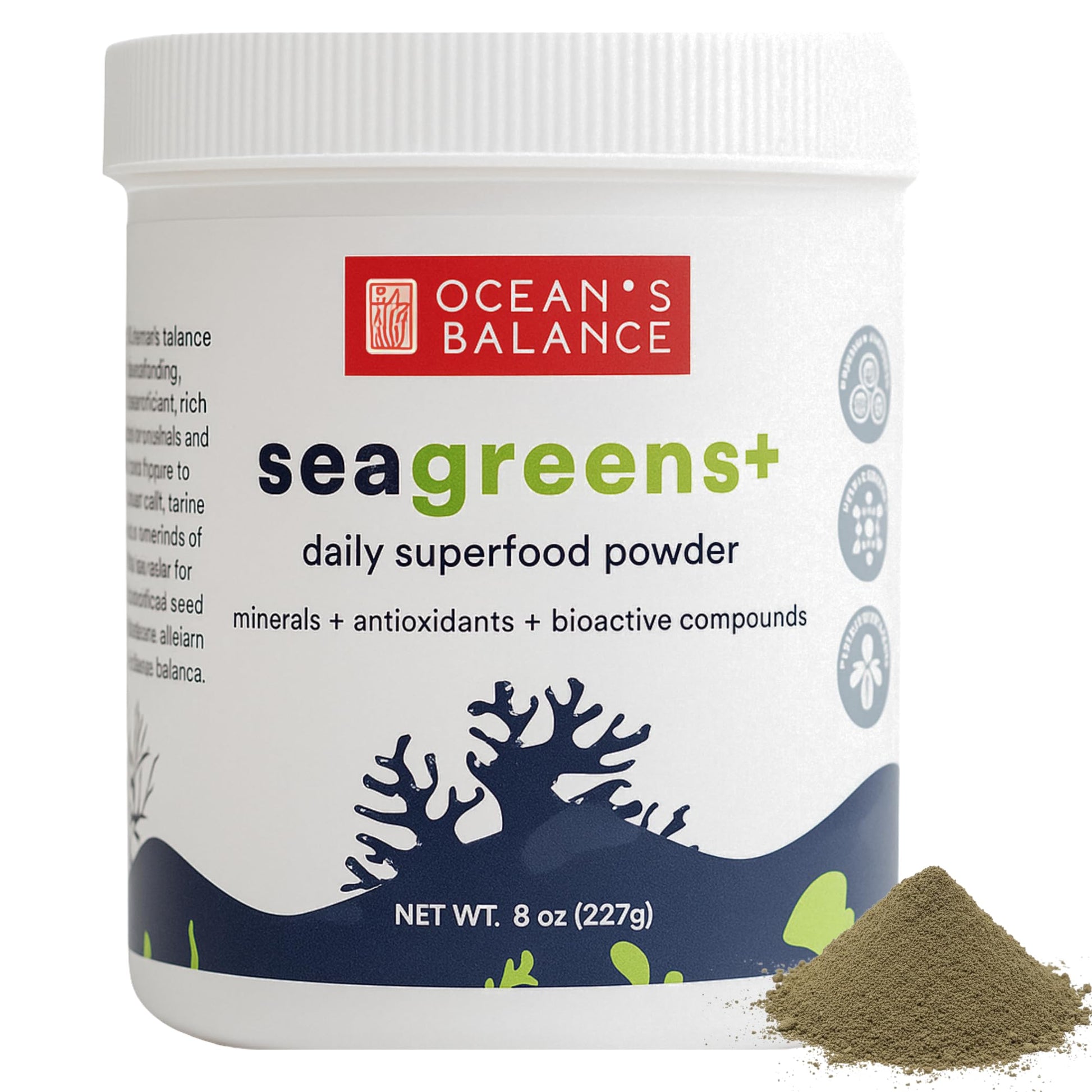 Ocean's Balance Clean Taste of Maine Seagreens+ Daily Superfood Powder, Organic Seaweed Greens Powder with Dulse & Seagreens for Energy, Digestion & Immune Support, Non-GMO, 8 oz