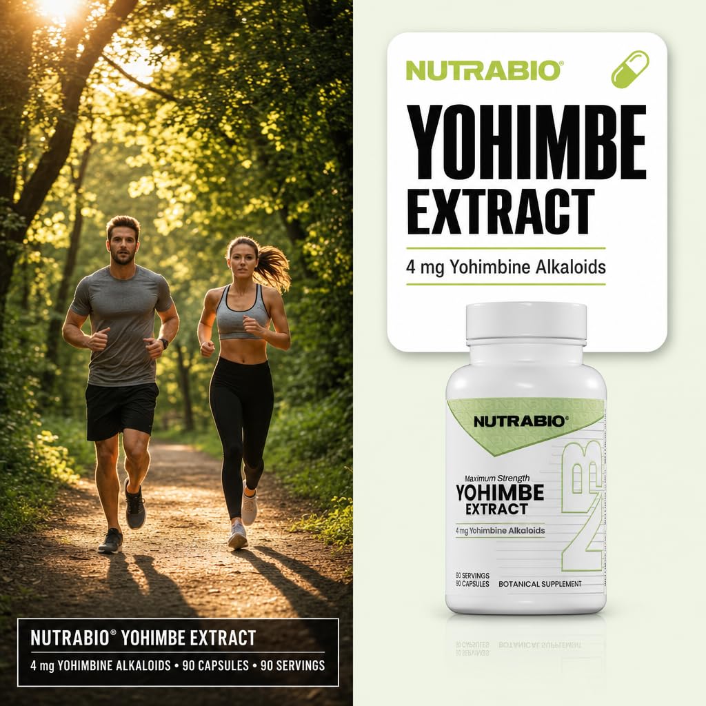 NutraBio Yohimbe Bark Extract Supplement Capsules, 90 Count