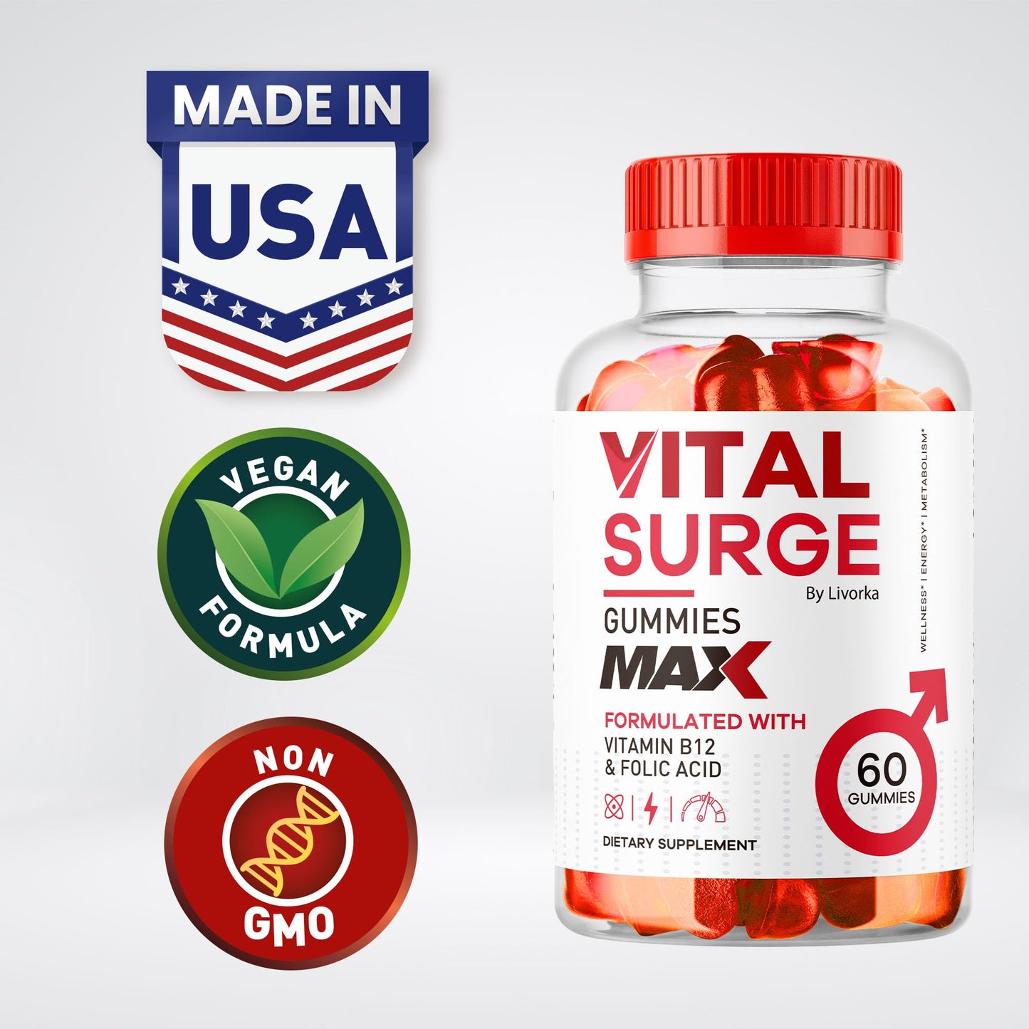 LIVORKA Vital Surge for Men Gummies, 60 Gummies
