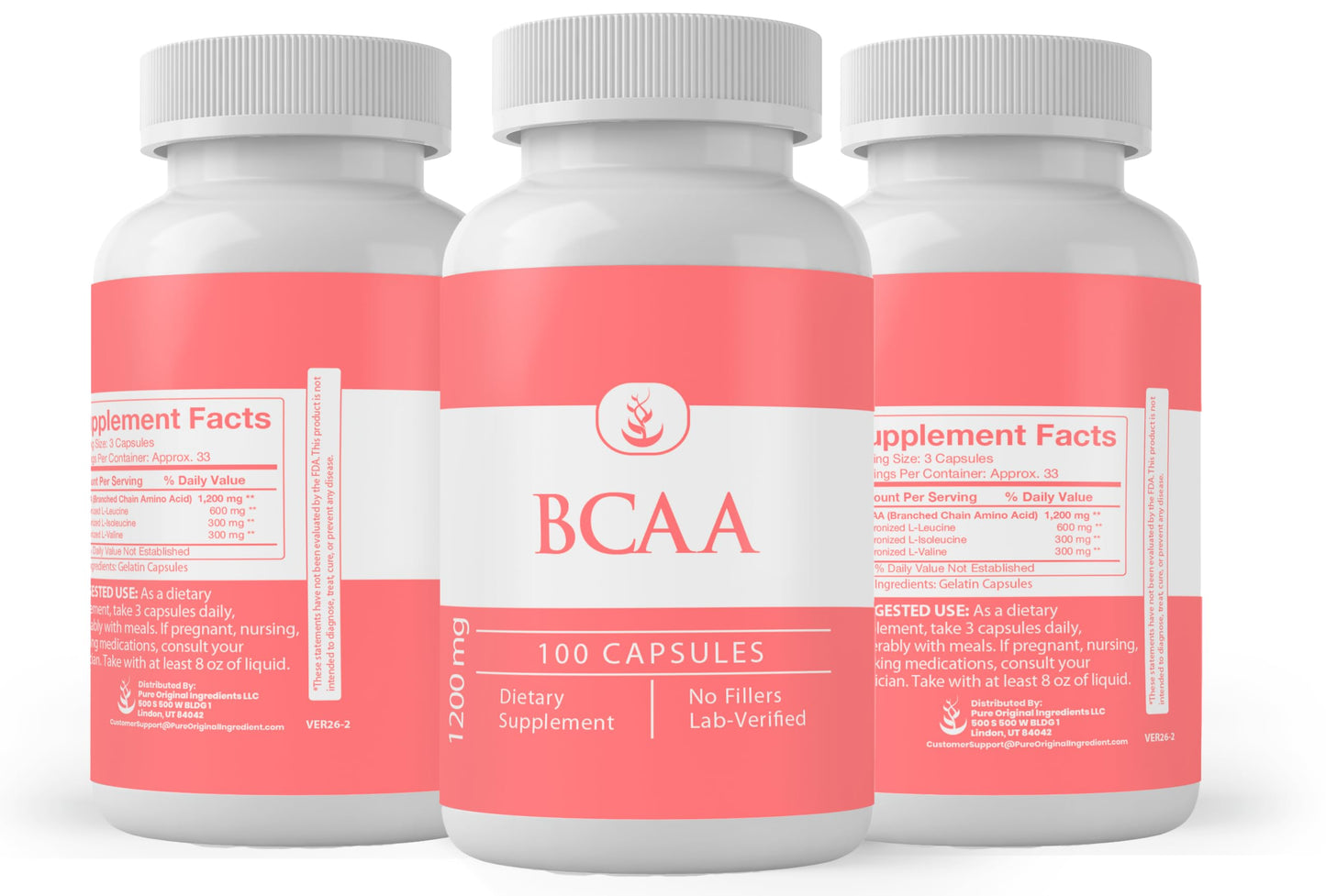 PURE ORIGINAL INGREDIENTS BCAA 100 Capsules