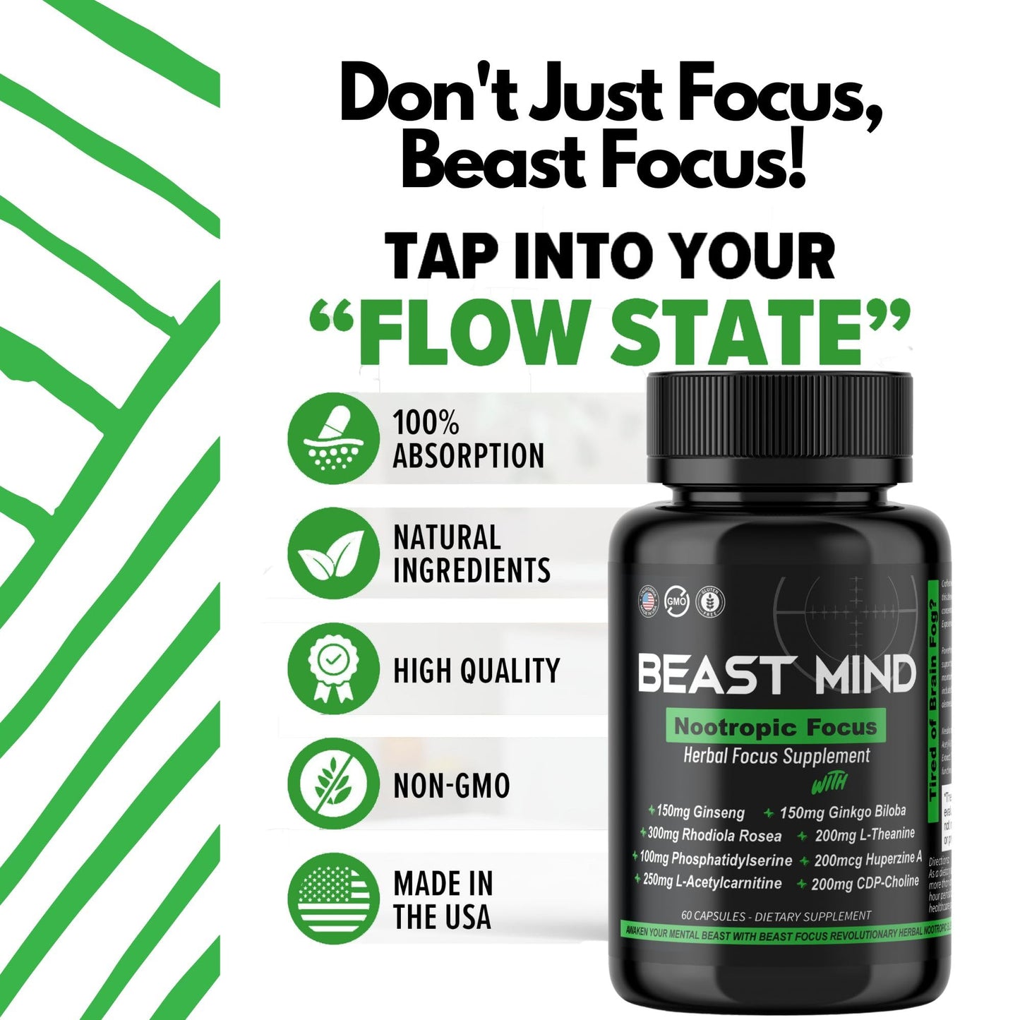 Beast Mind Focus Clarity Nootropic Blend Capsule 60 Count