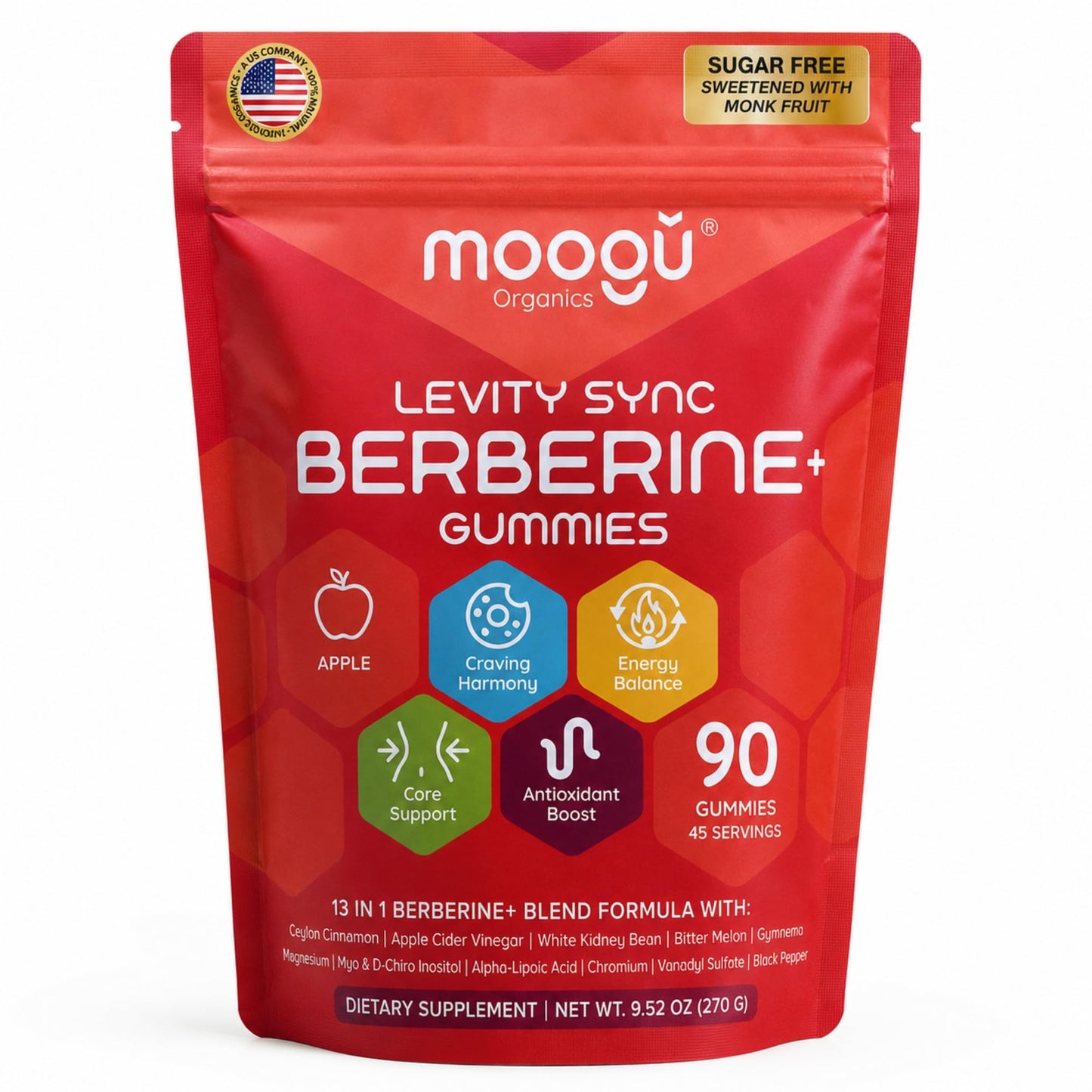 Moogǔ Organics Berberine 3000mg & Ceylon Cinnamon Gummies, 90 Count