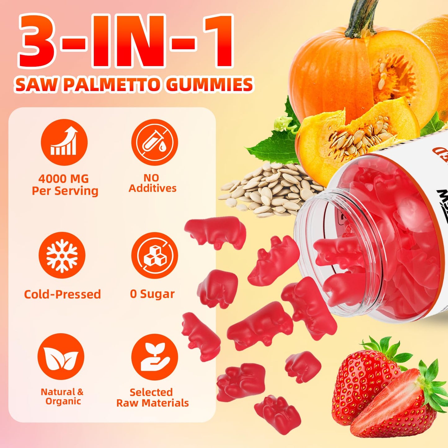 YXSW Pumpkin Seed Oil Gummies with Saw Palmetto, 120 Count