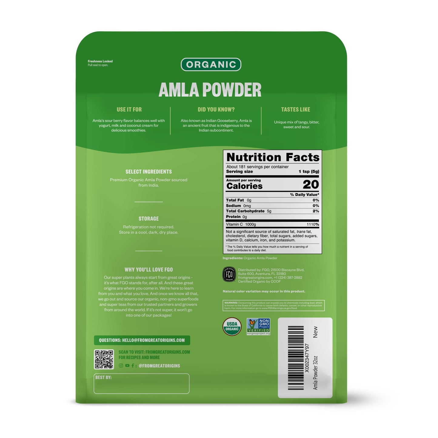 FGO Organic Amla Powder, 32 oz