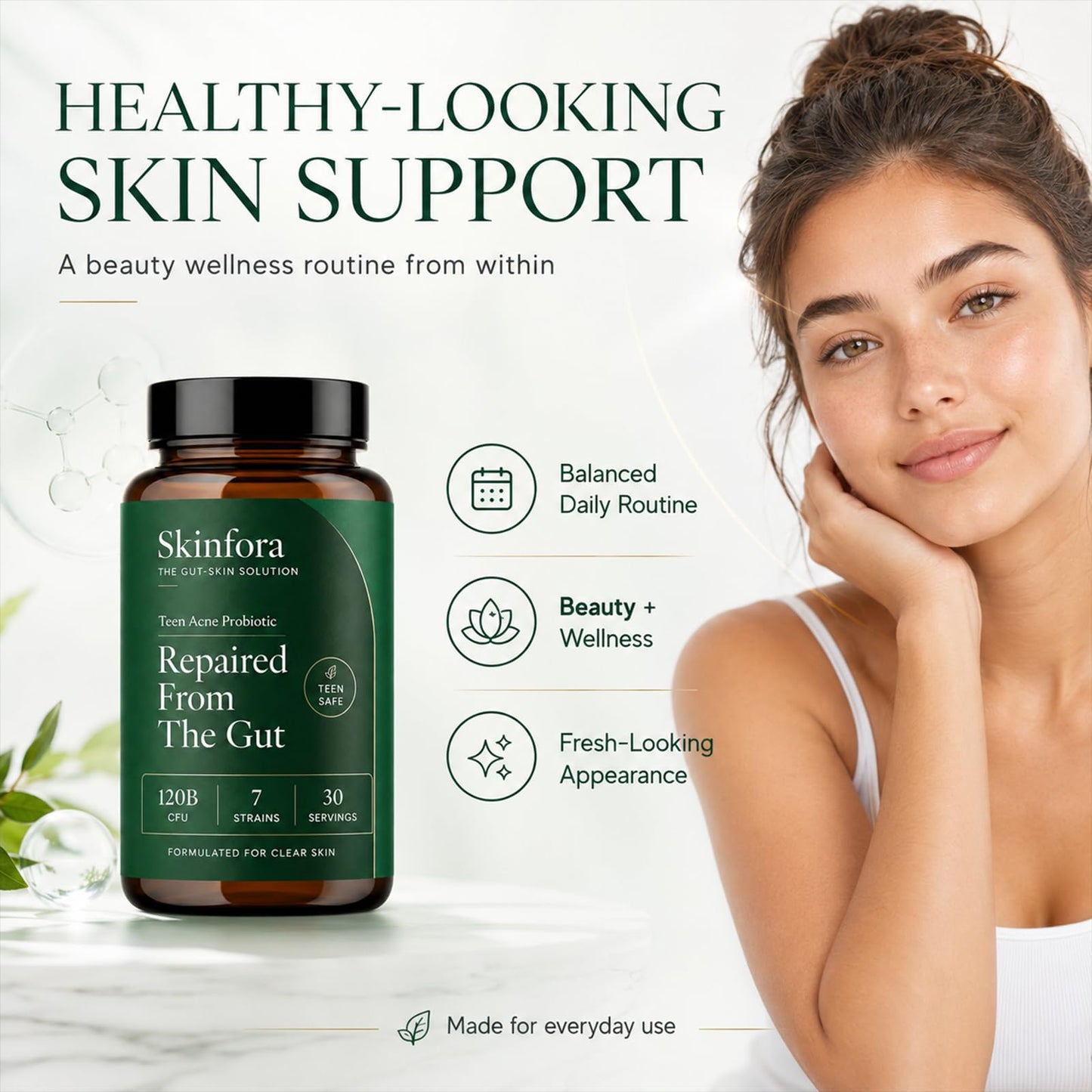 Golden Dunes Skinfora Gut Skin Probiotic Supplement Capsule, 60 Capsules