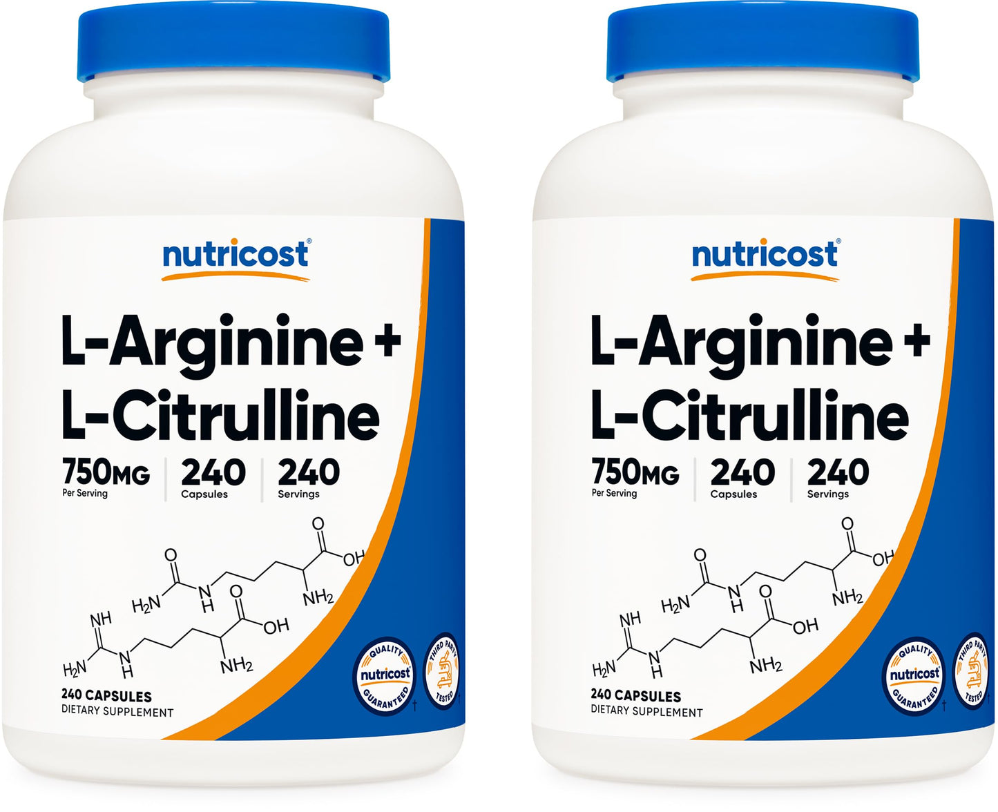 Nutricost L-Arginine L-Citrulline Complex 750mg, 240 Capsules (2 Bottles) - Non-GMO