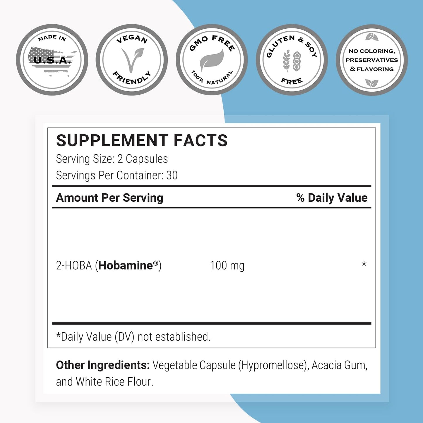 Supersmart 2-HOBA Supplement 100mg per Day (Hobamine) - 2-Hydroxybenzylamine, Non-GMO & Gluten Free, 60 Vegetarian Capsules