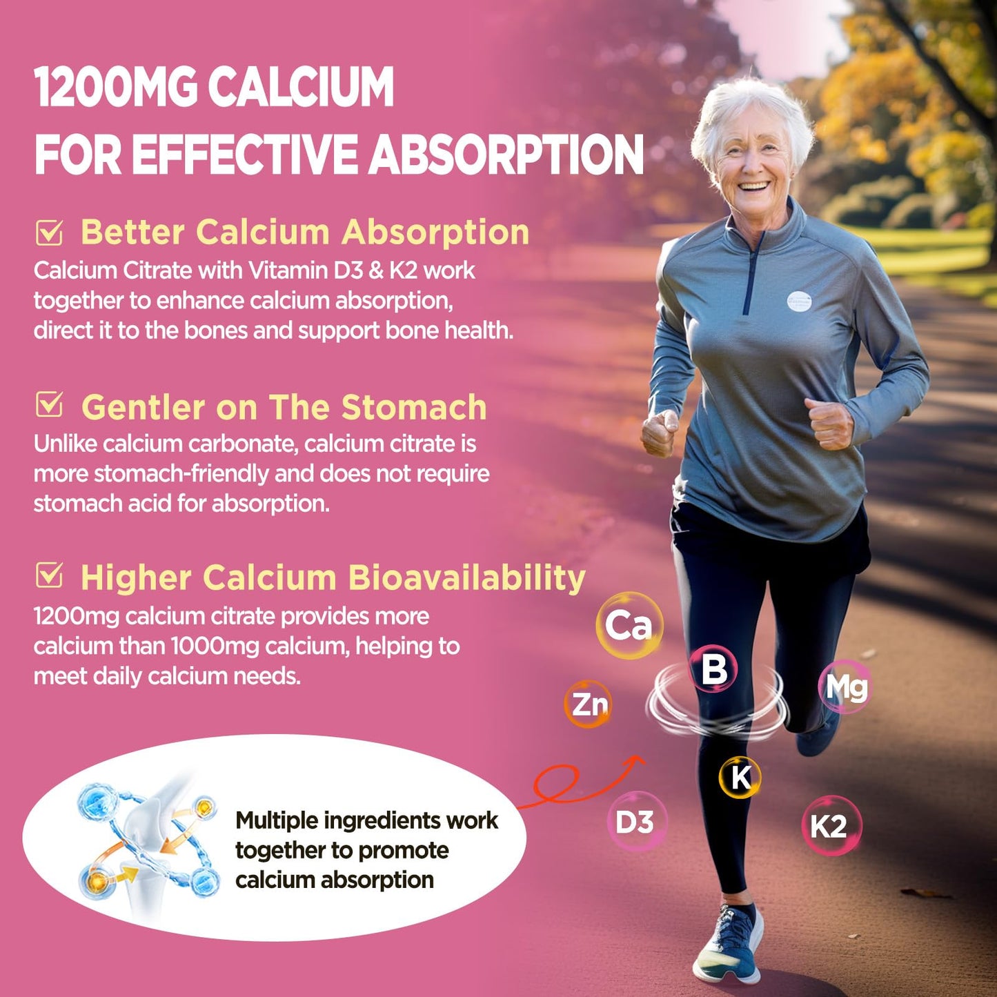 NATISLAND Calcium 1200 mg with Vitamin D3, K2, High Absorption Calcium Citrate with Vitamin D3, K2, Magnesium, Zinc, Potassium, Boron, Sugar-Free, Vegan, 60 Gummies
