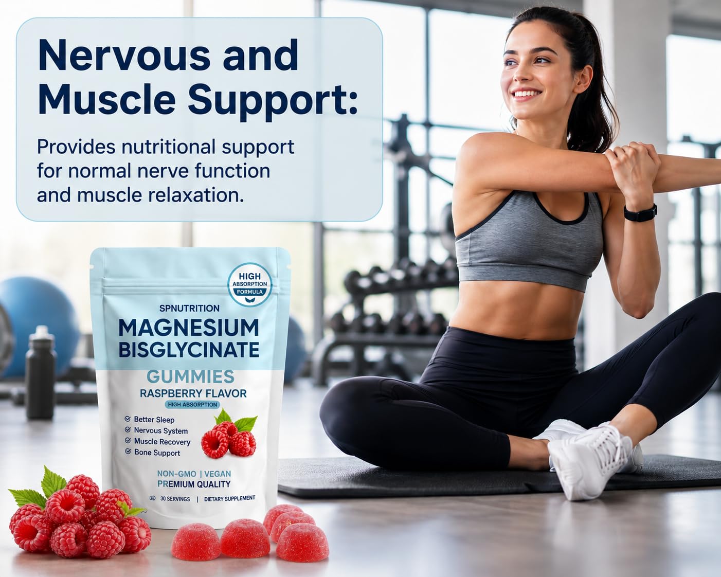 Galriva Magnesium Bisglycinate Gummies 400mg, High Absorption Magnesium Glycinate, Raspberry Flavor, Vegan, 1 Gummy