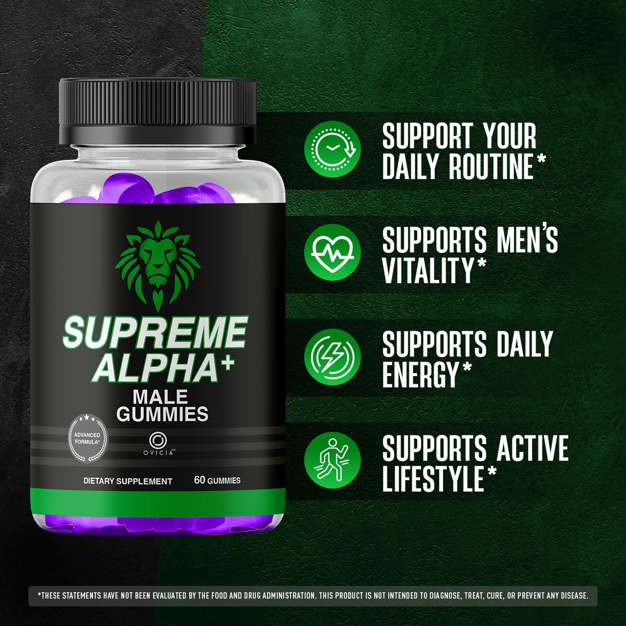 OVICIA Supreme Alpha Gummies Advanced Formula Premium All Natural Support Maximum Strength Daily Support Formula for Overall Health & Wellness, 60 Gummies