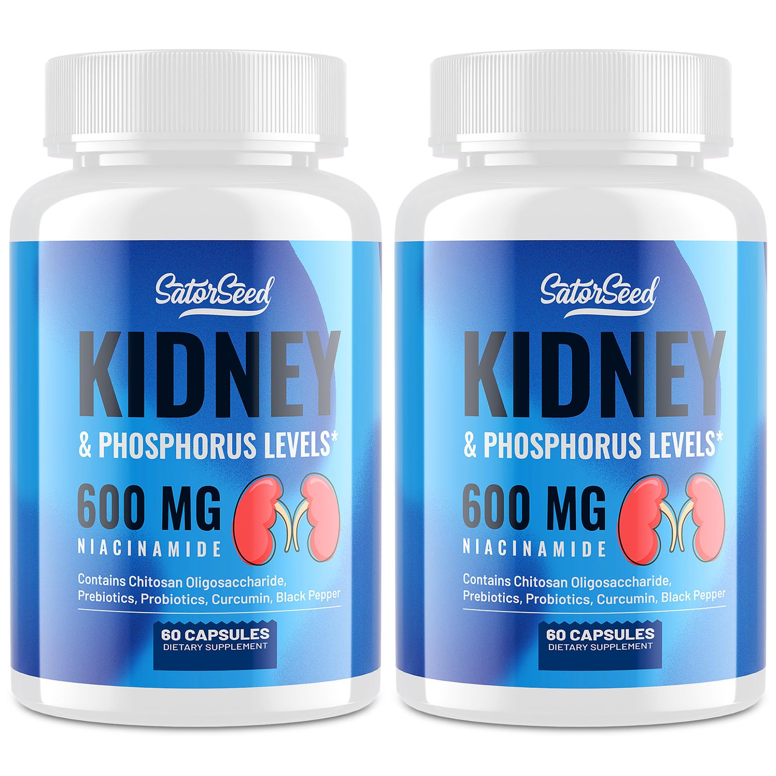 SatorSeed Kidney Support Supplement – Kidney Cleanse Detox with 600mg Niacinamide & Chitosan Oligosaccharides – Phosphorus-Conscious Formula – Vegetarian Capsules, 120 Capsules