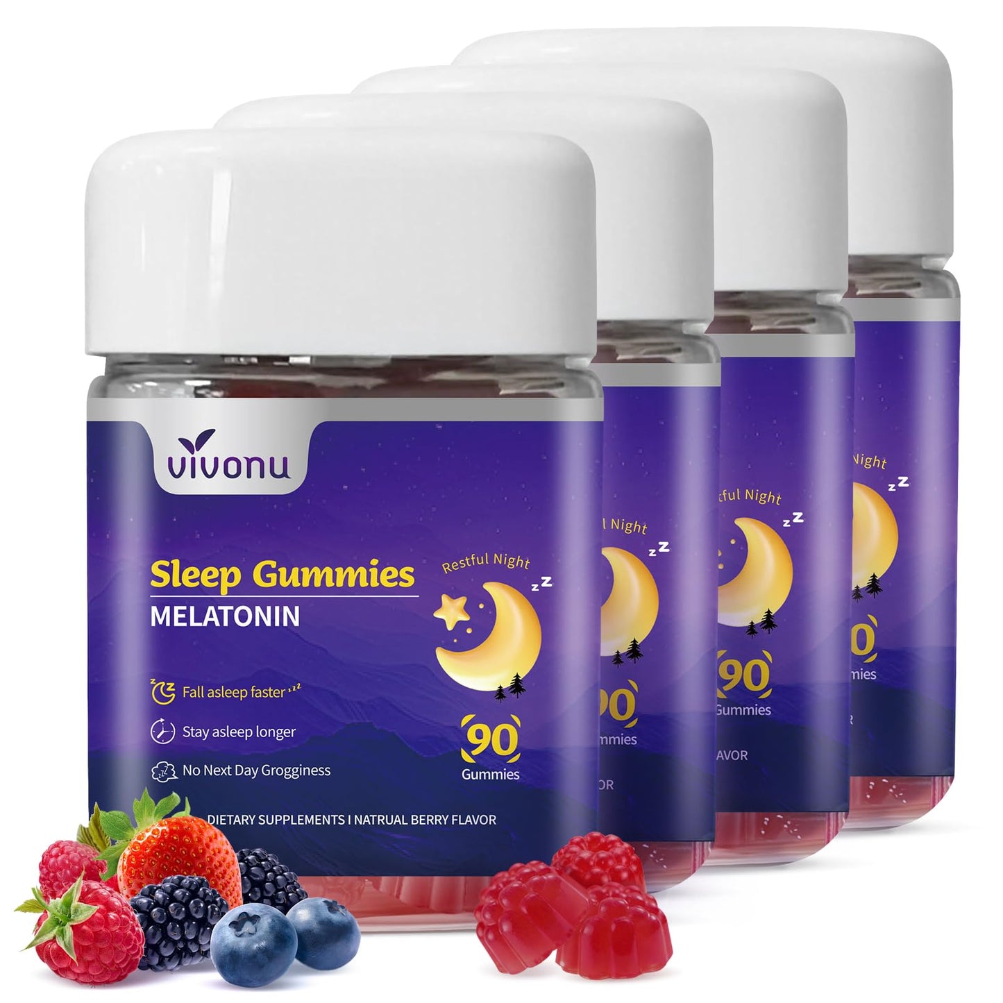 VivoNu Melatonin Gummies 10mg, 9-in-1 Herbal Sleep Aids, 90 Count