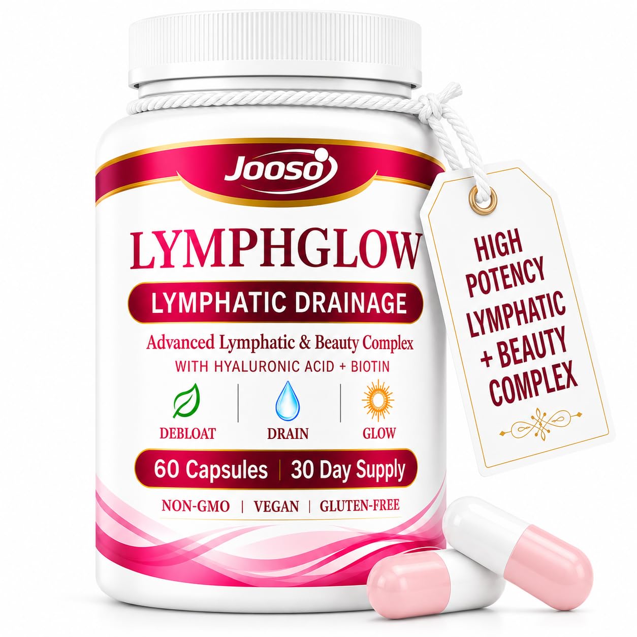 JOOSO LymphGlow Lymphatic Drainage Supplements Capsules, 60 Count