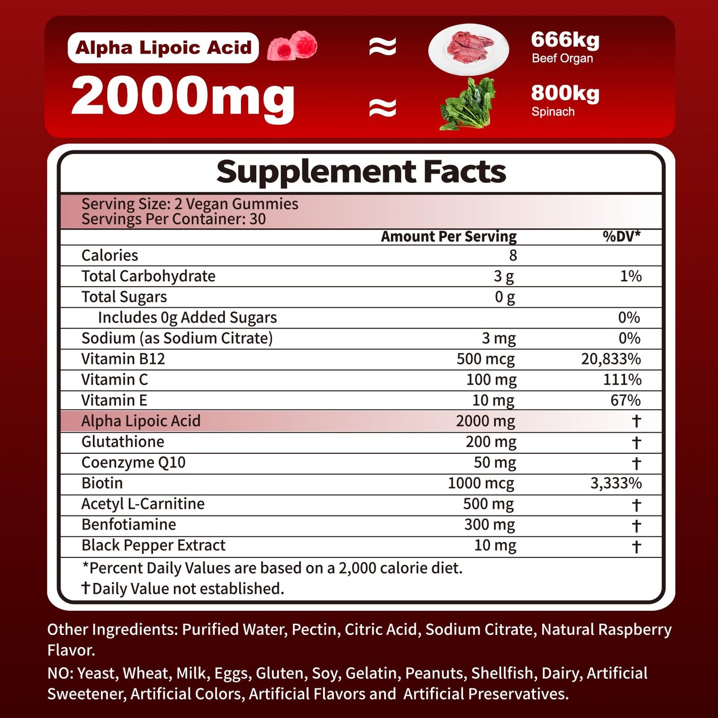 DNCDTYY Alpha Lipoic Acid Gummies 2000mg Triple Strength Neuropathy Support, 60 Count